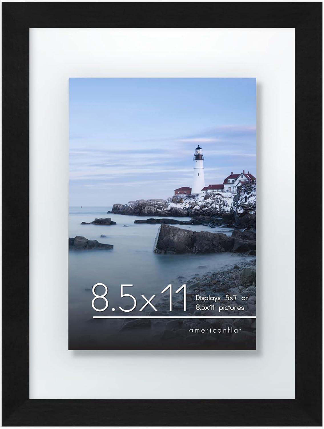 Americanflat Black Floating Picture Frame | Displays Any Size Photo up to 8.5 x 11 Inches. Lead Free Glass. Hanging Hardware Included!