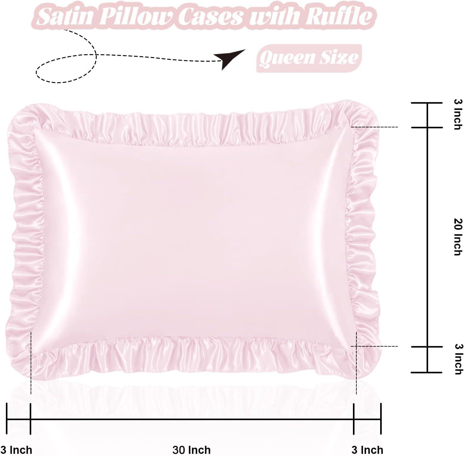 Blush Pink Satin Ruffled Standard/Queen Pillowcase Set