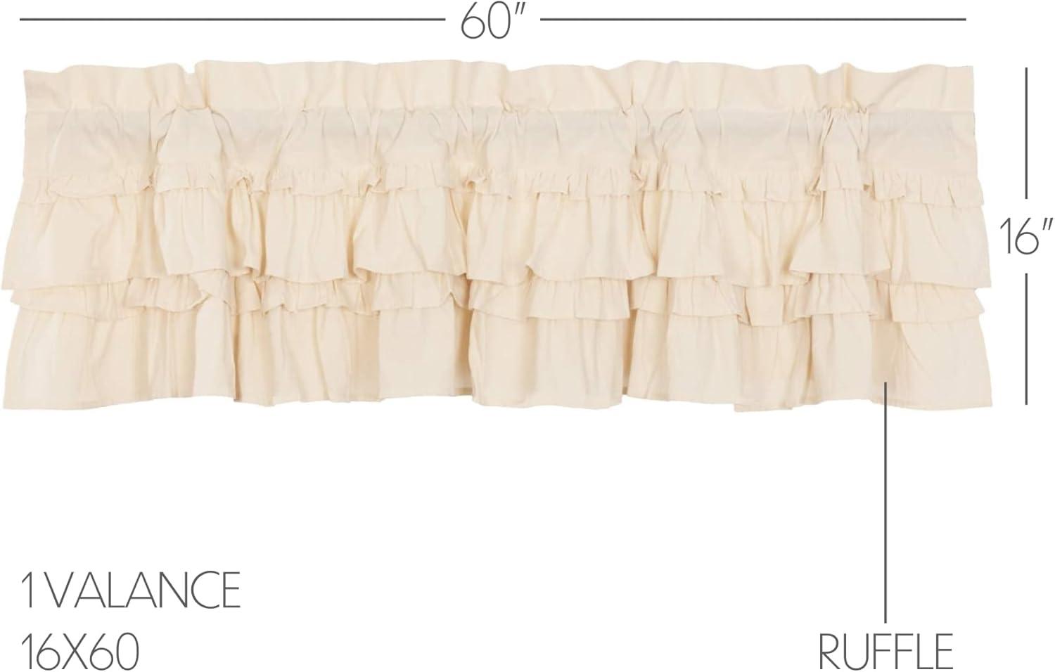 Unbleached Natural Muslin Ruffled Curtain Valance 16x60