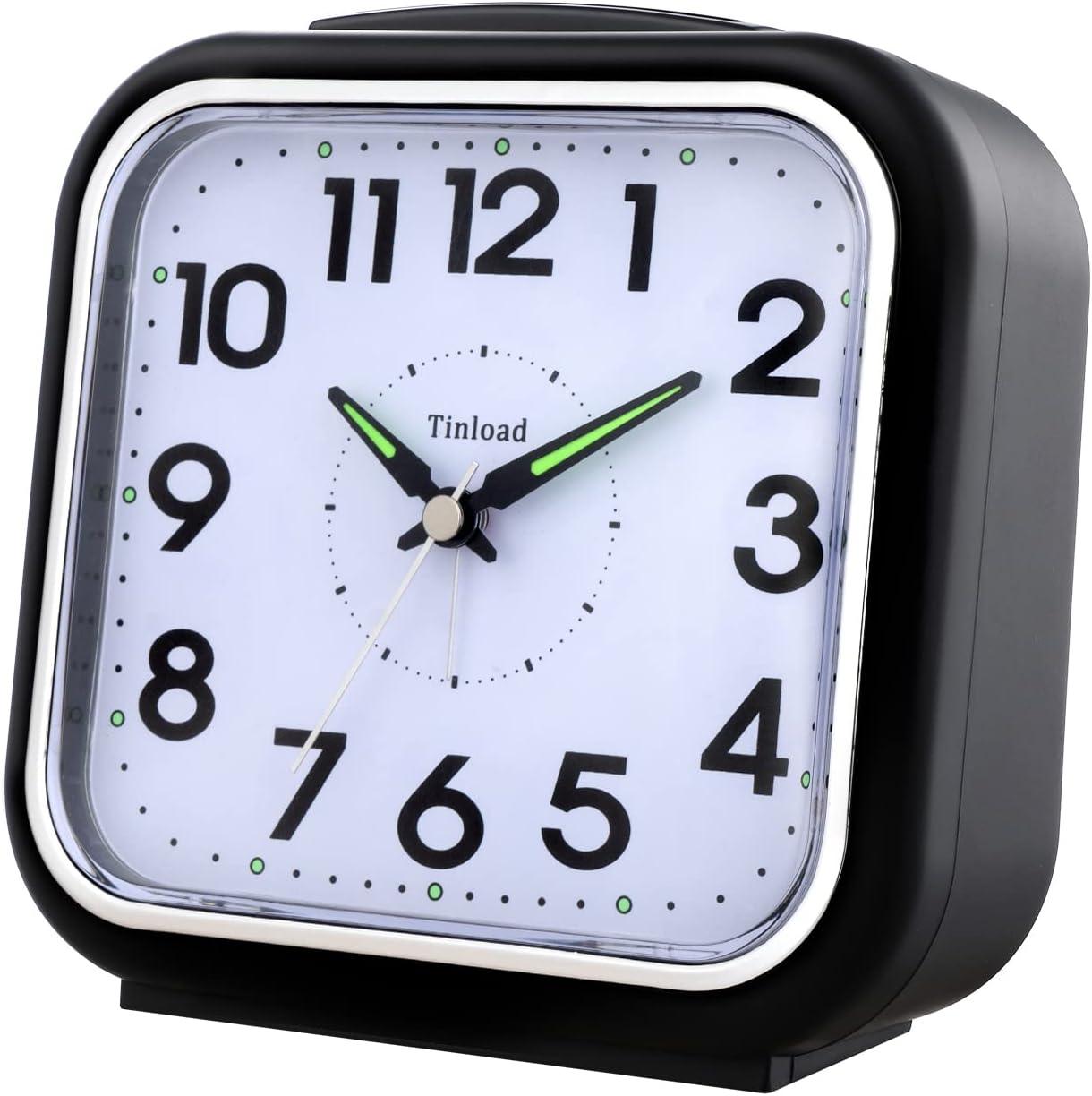 5.5" Silent Analog Alarm Clock Non Ticking, Gentle Wake, Beep Sounds, Increasing Volume, Battery Operated Snooze and Light Functions, Easy Set, Black (Best for Elder)