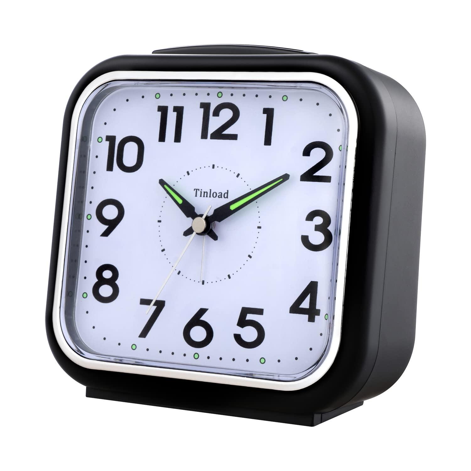5.5" Silent Analog Alarm Clock Non Ticking, Gentle Wake, Beep Sounds, Increasing Volume, Battery Operated Snooze and Light Functions, Easy Set, Black (Best for Elder)