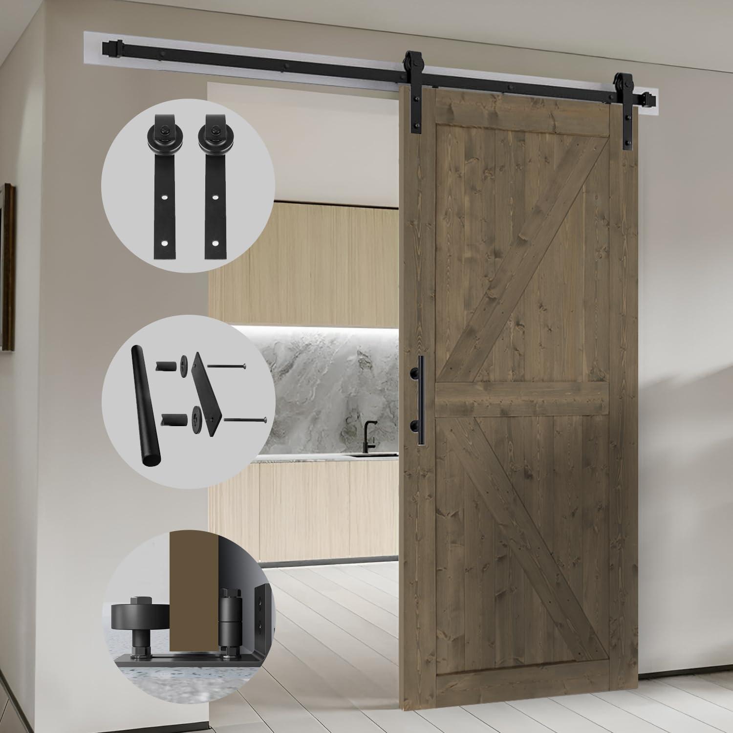 S&Z TOPHAND S&Z TOPHAND Unfinished British Brace Knotty Barn Door with Sliding Door Hardware Kit/Solid Wood/Sliding Door/Double Surfaces/A Simple Assembly is Required