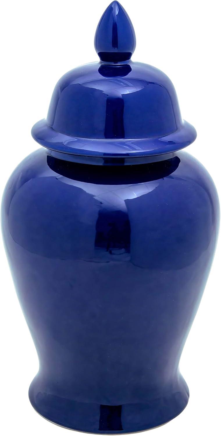 18" Navy Blue Glossy Ceramic Temple Jar