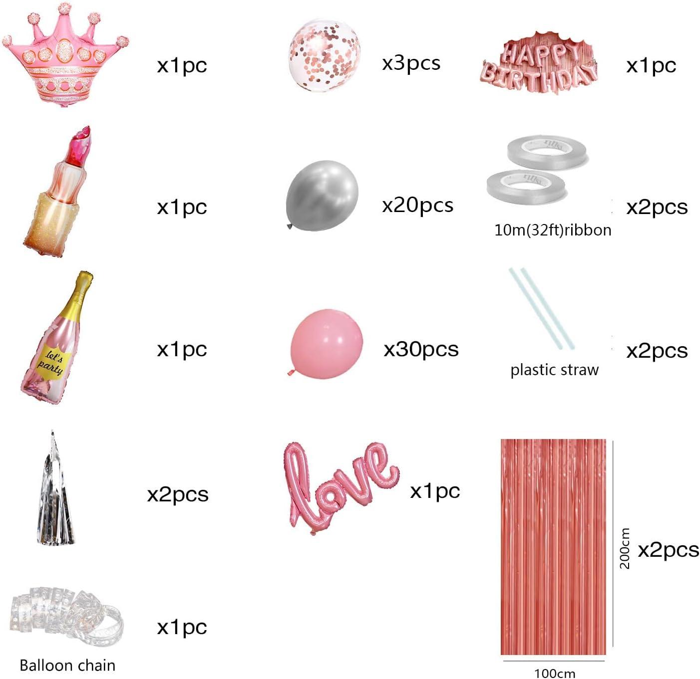 Pink and Silver Birthday Party Decoration Set with Balloons and Banner