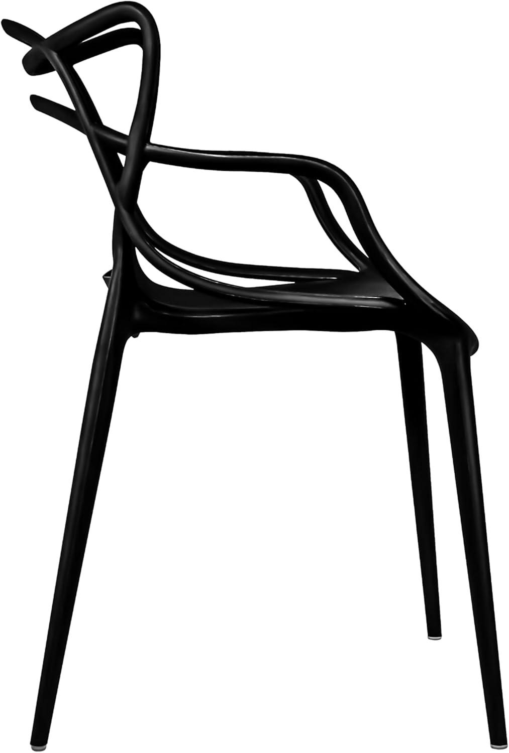 2xhome Modern Contemporary Designer Dining Chair Molded Plastic Indoor Outdoor Patio Elbow Chair, Black