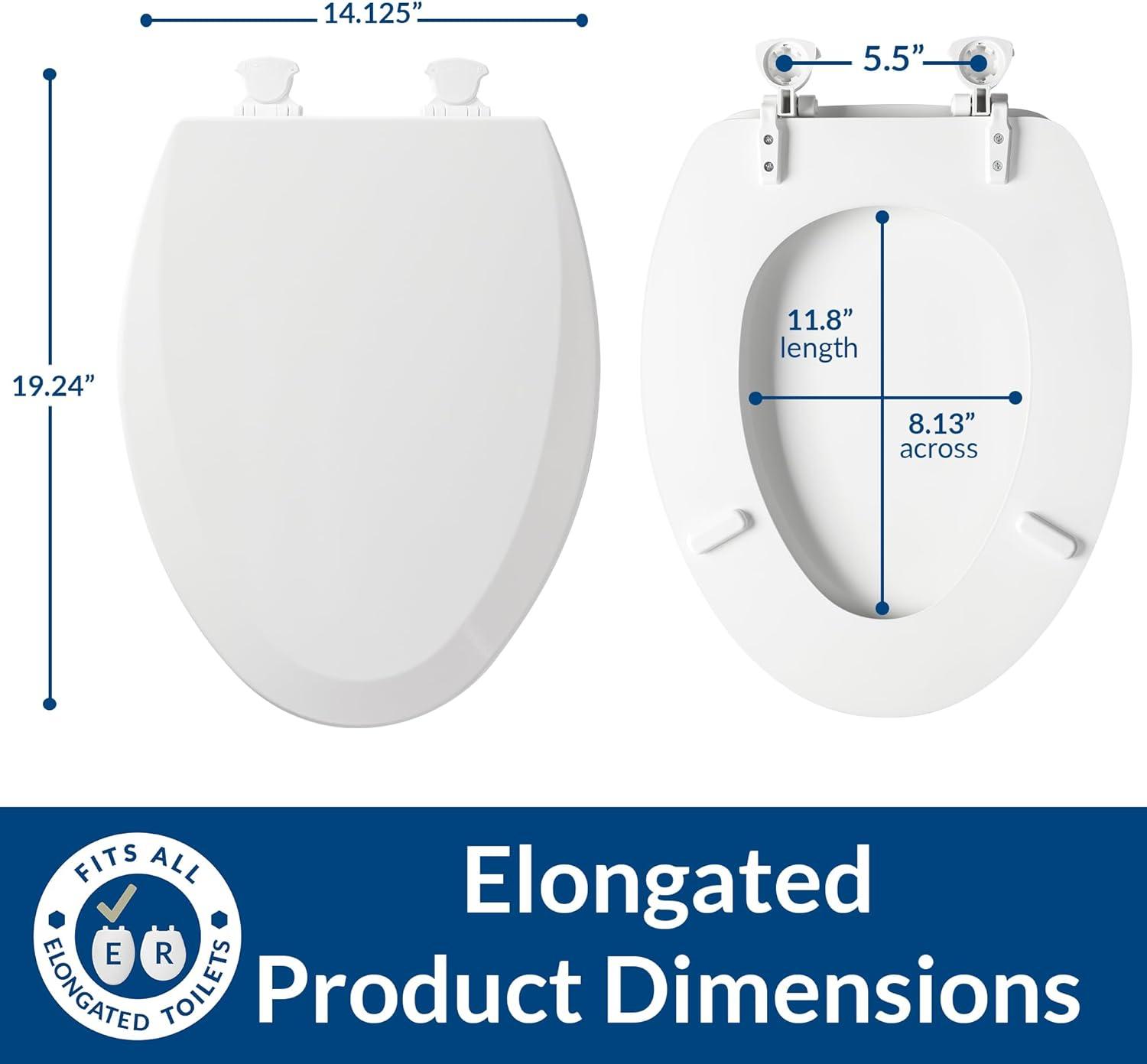 BEMIS 1500EC 062 Toilet Seat with Easy Clean & Change Hinges, ELONGATED, Durable Enameled Wood, Ice Grey