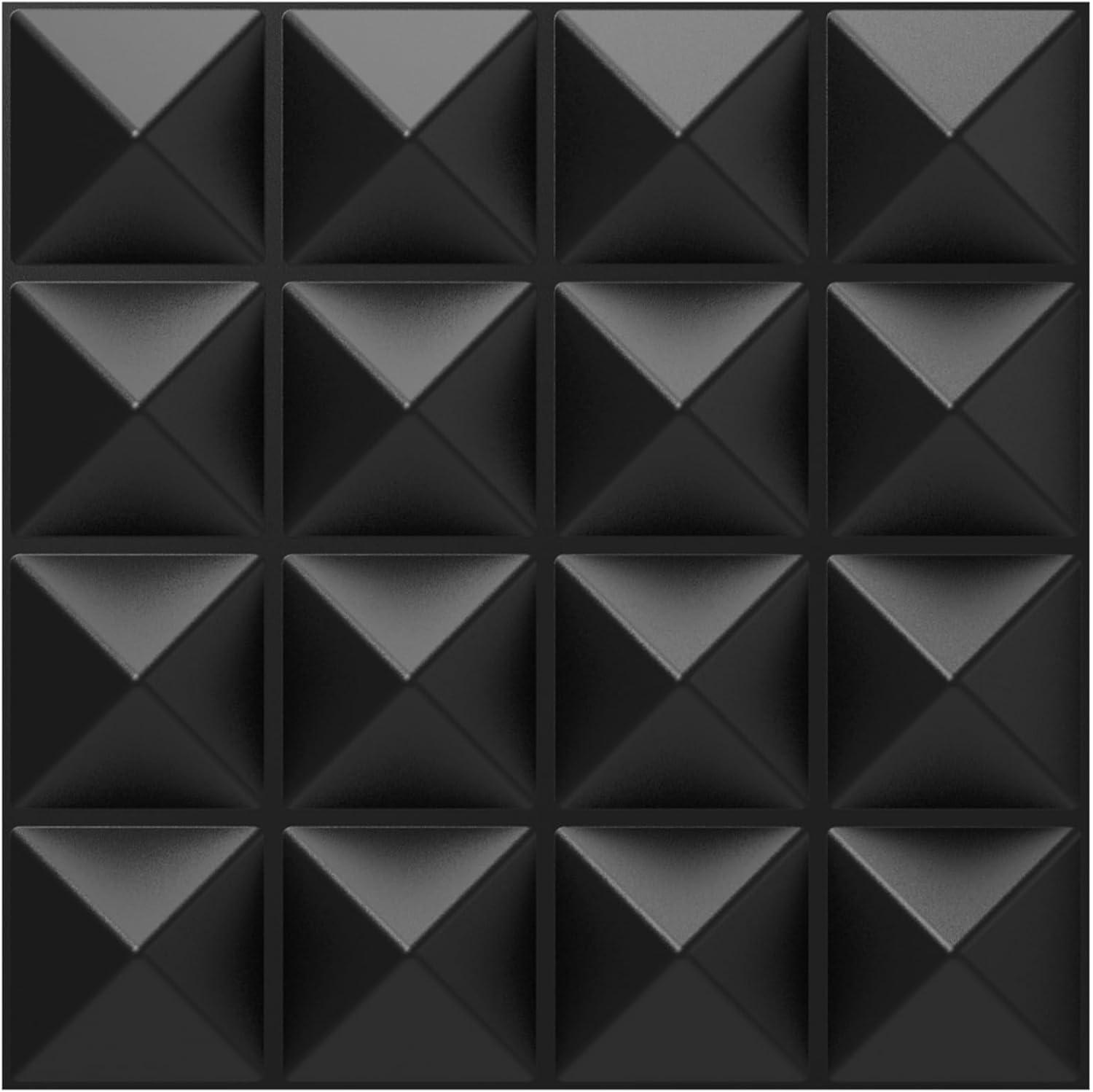 TroyStudio Acoustic Sound Diffuser Panels, 12 X 12 X 1 inches 8 Pcs PVC Plastic Wall Panel, Recording Studio Acoustical Treatments Diffusion Panel, 3D Art Decorative Ceiling Tiles (Pyramid, Black)