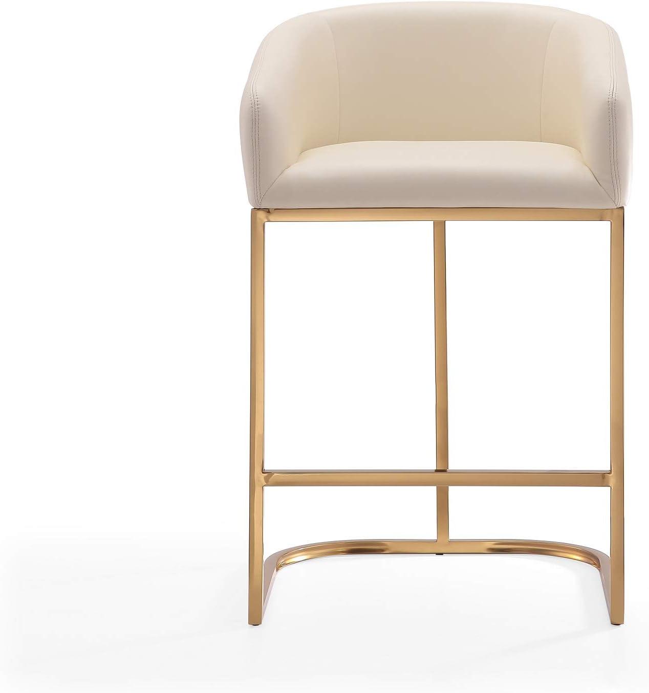 Manhattan Comfort Set of 3 Louvre Upholstered Stainless Steel Counter Height Barstools Cream: Faux Leather, Armrests, Footrest