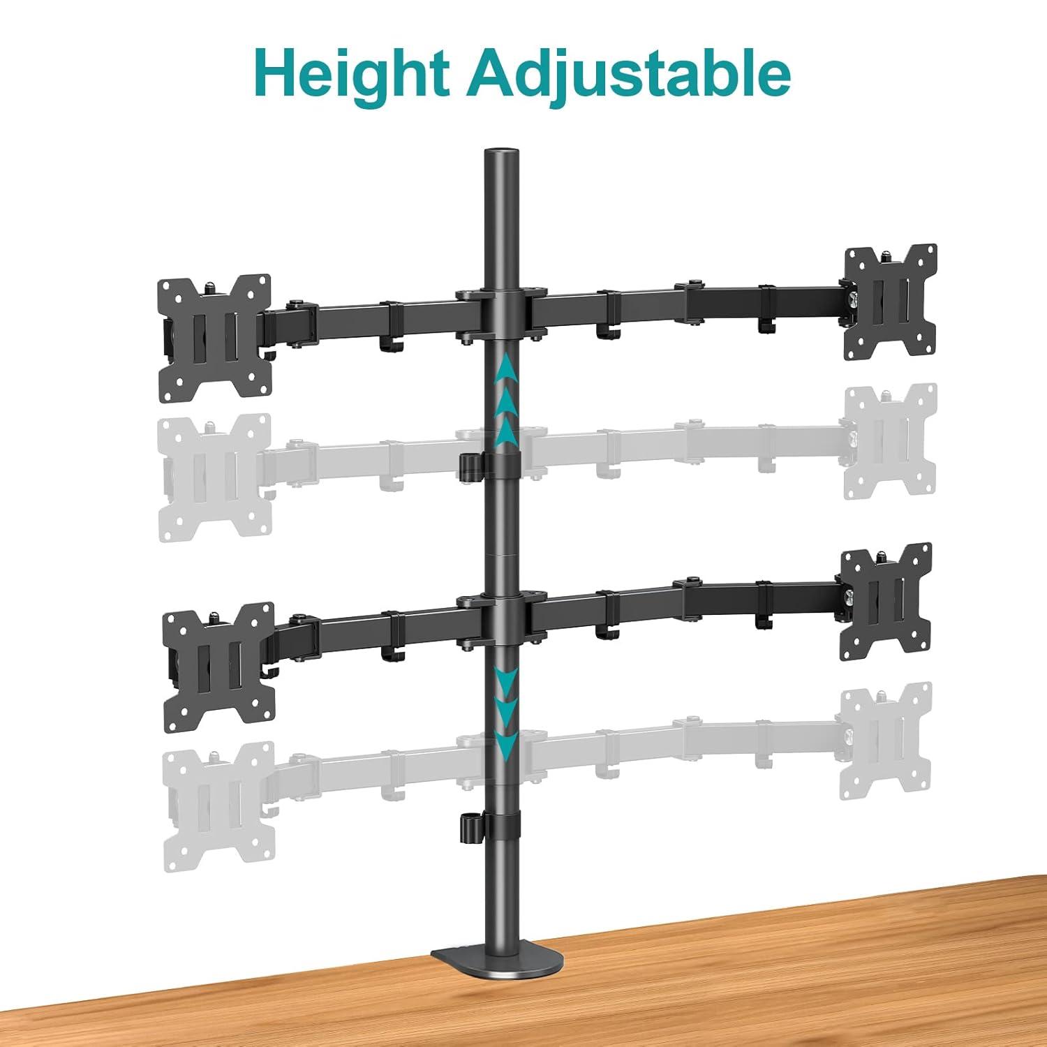 MOUNT PRO Quad Monitor Stand, 4 Monitor Mount for 13 to 32 inch Computer Screens, Hold up to 17.6lbs Each, Fully Adjustable Stacked 4 Desk Arm, VESA Mount, C clamp/Grommet Base