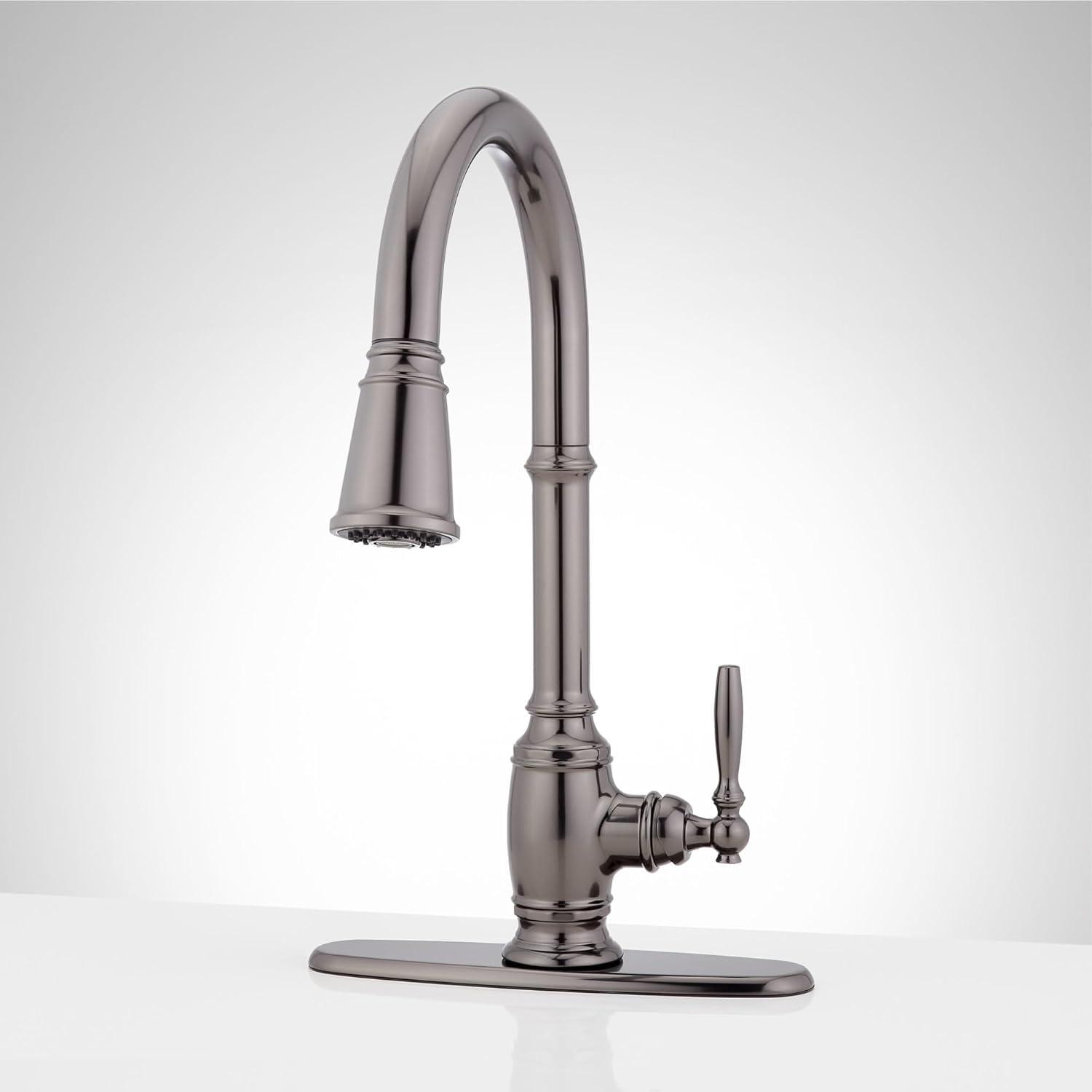 Finnian 1.8 GPM Single Hole Pull Down Kitchen Faucet with Deck Plate, Gunmetal
