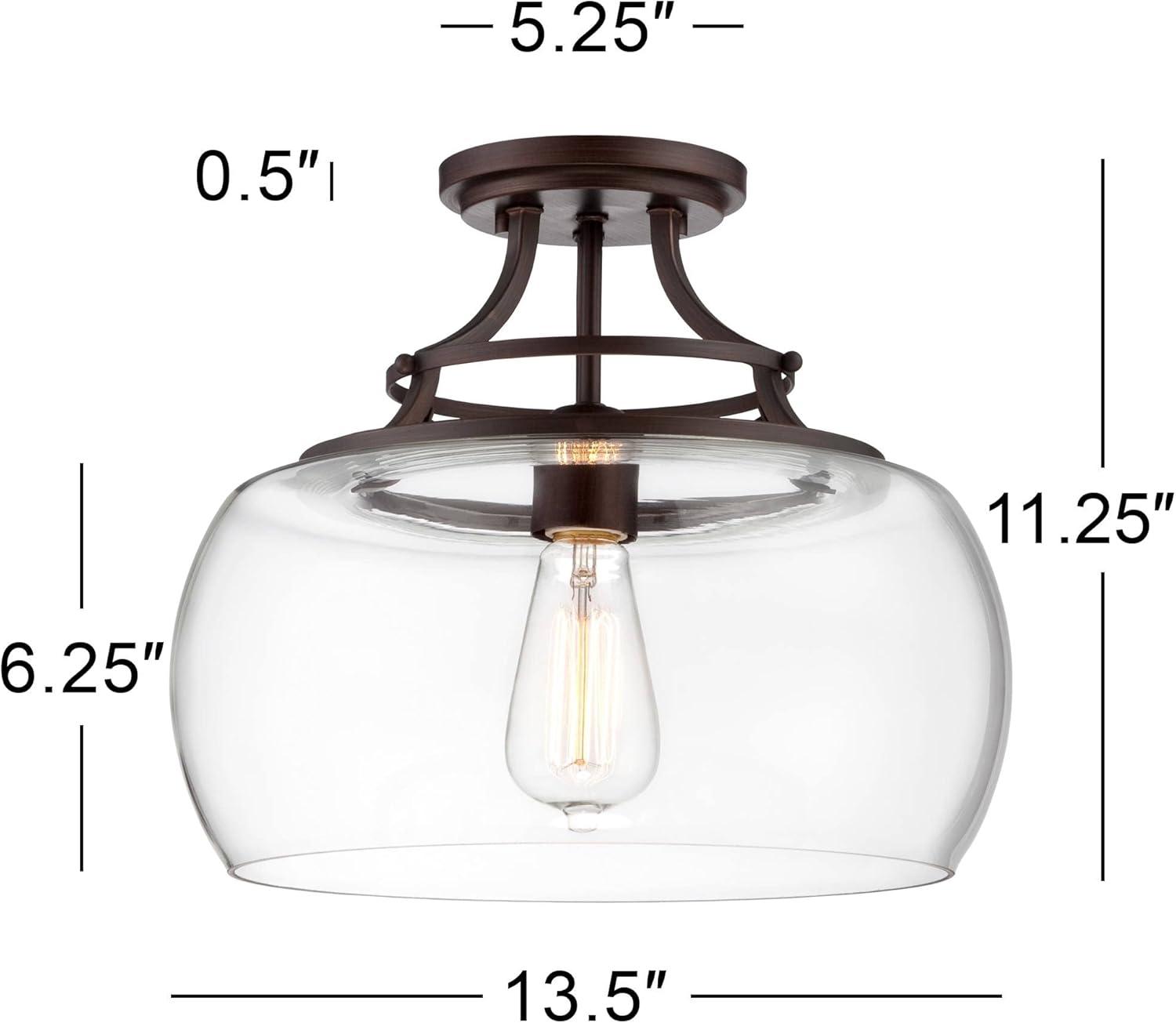 Franklin Iron Works Charleston Industrial Modern Farmhouse Ceiling Light Semi Flush Mount Fixture 13 1/2" Wide Bronze LED Clear Glass for Bedroom Home