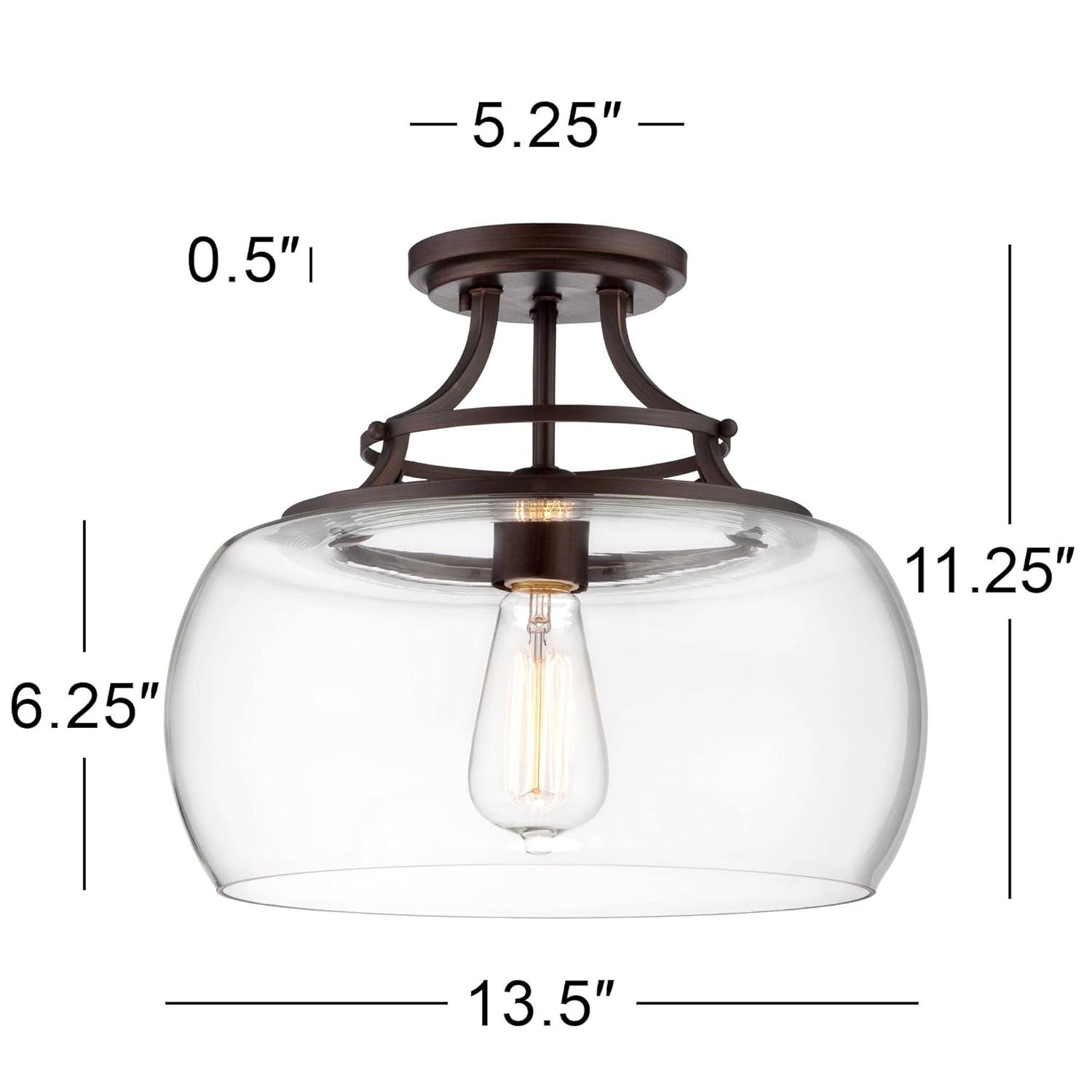 Franklin Iron Works Charleston Industrial Modern Farmhouse Ceiling Light Semi Flush Mount Fixture 13 1/2" Wide Bronze LED Clear Glass for Bedroom Home