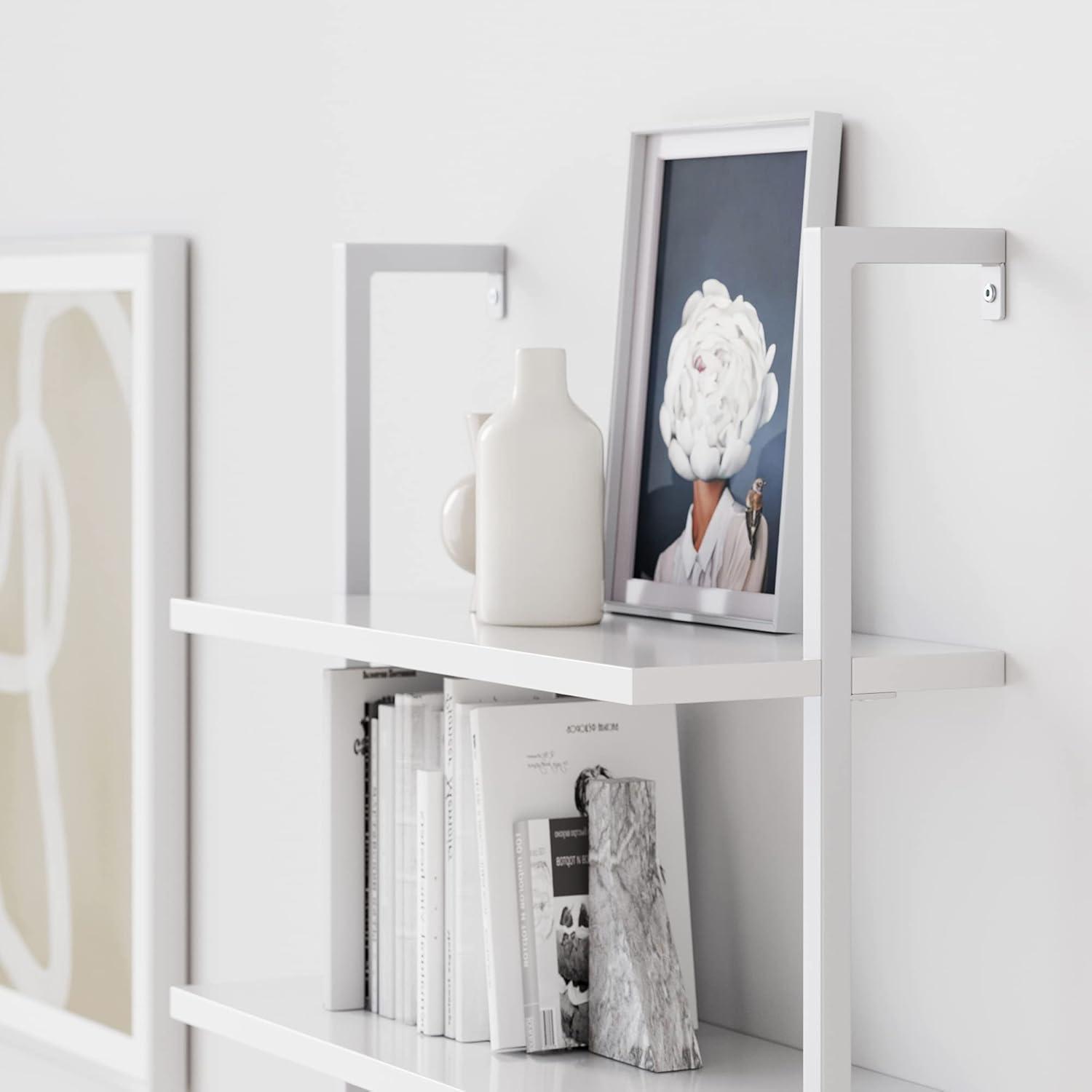Nathan James Theo 6-Shelf Tall Bookcase Wall Mount Bookshelf White Wood with White Metal Frame White