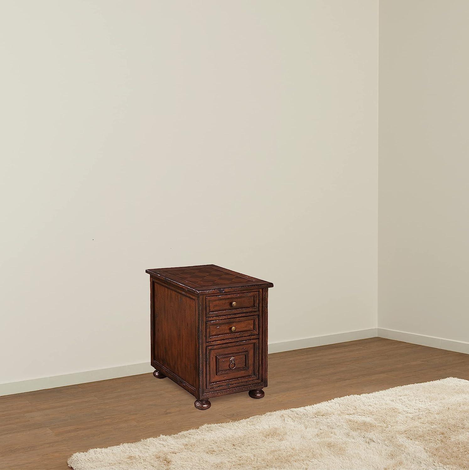 Havana Antique Mahogany Chairside Chest with Mirrored Drawers