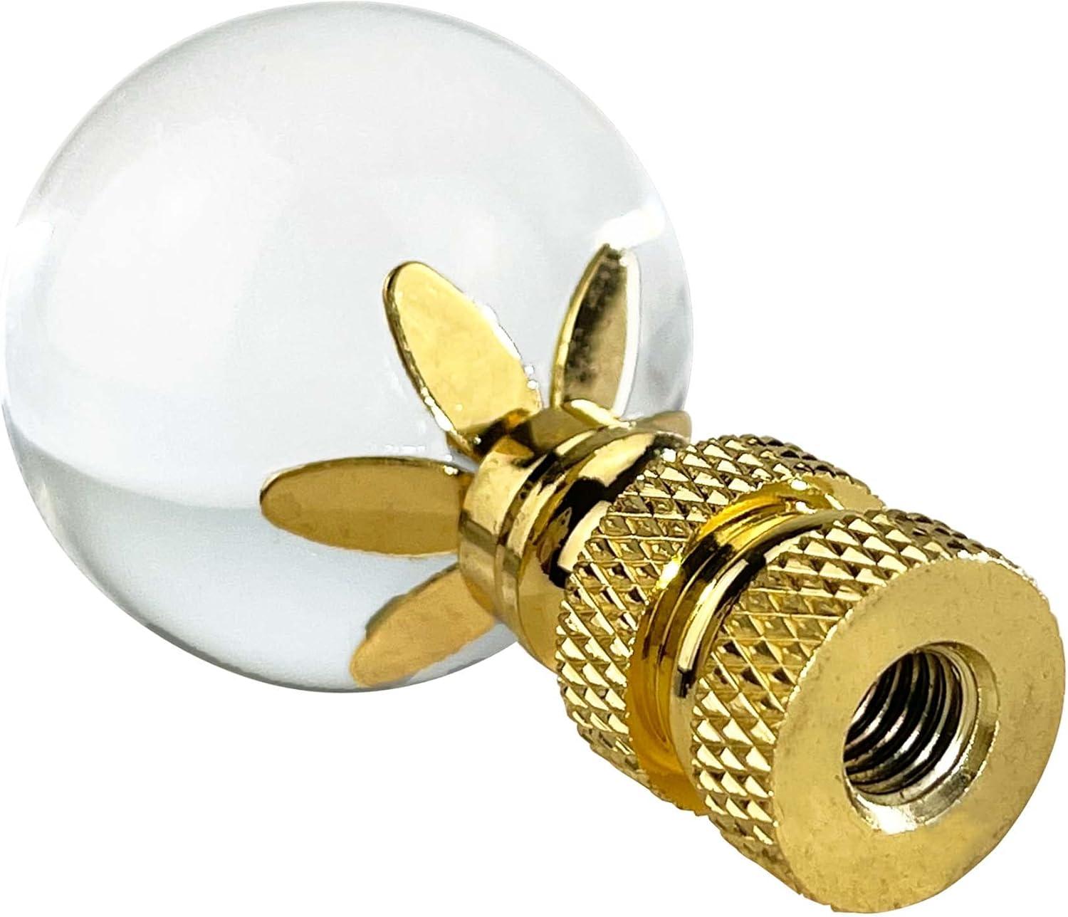 Royal Designs CCF-2016M-PB-2 Medium Clear Ball K9 Crystal Finial For Lamp Shade With Polished Brass Base, Set of 2