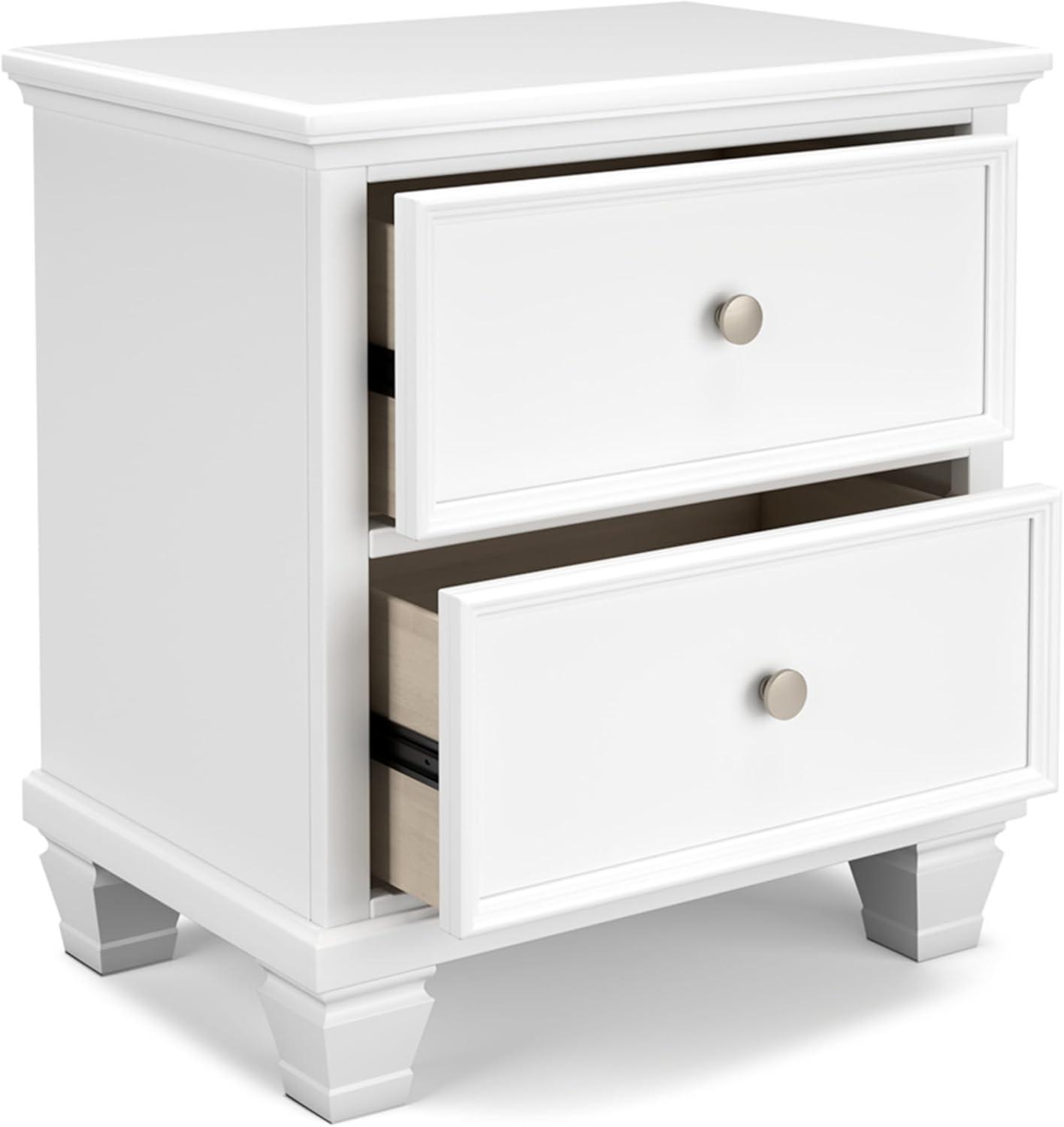 White Transitional 2-Drawer Nightstand with Metal Knobs