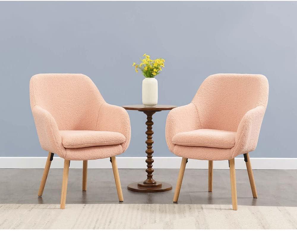 Blush Velvet Wingback Transitional Accent Chair with Wood Legs