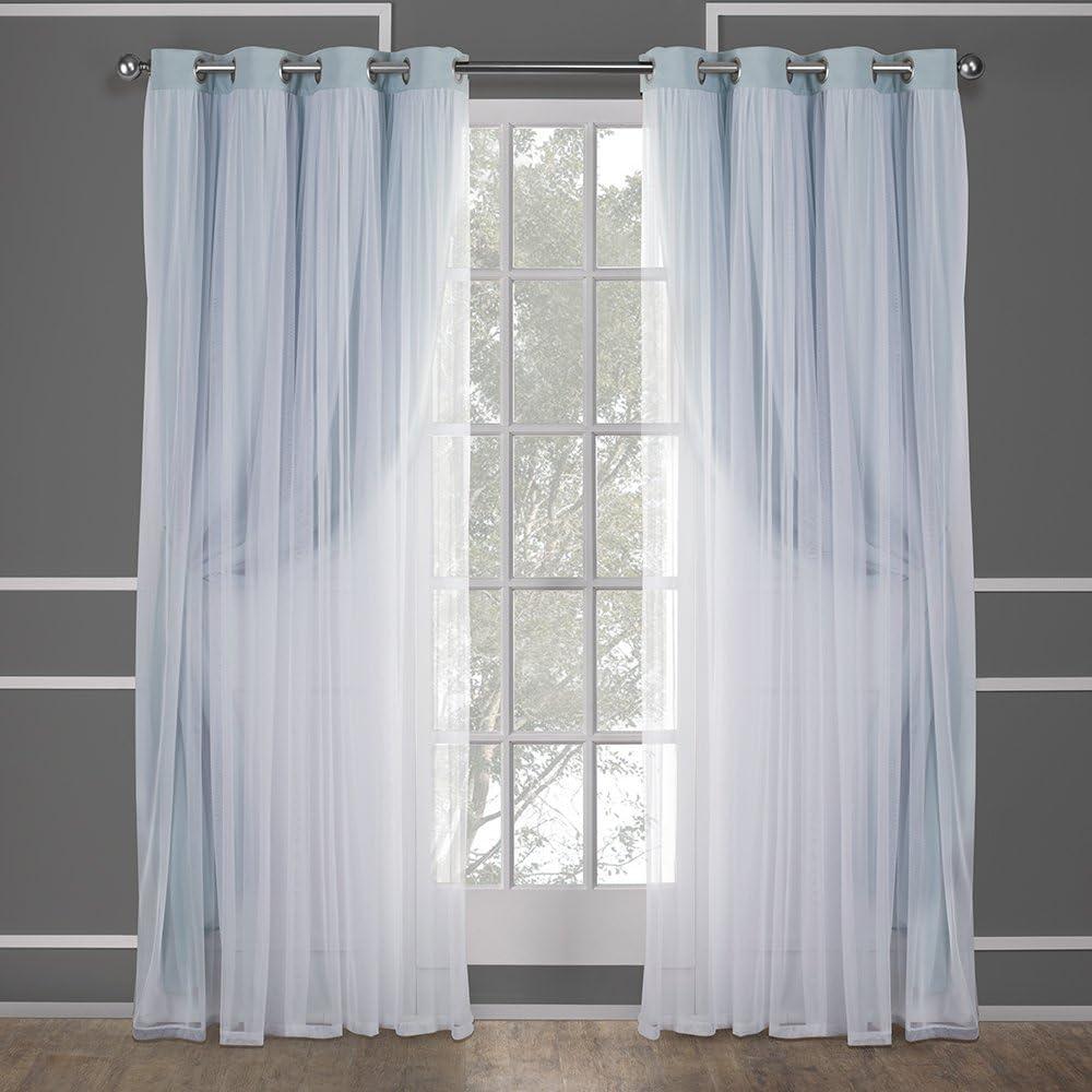 Aqua and Cloud Gray Layered Blackout Sheer Grommet Curtains