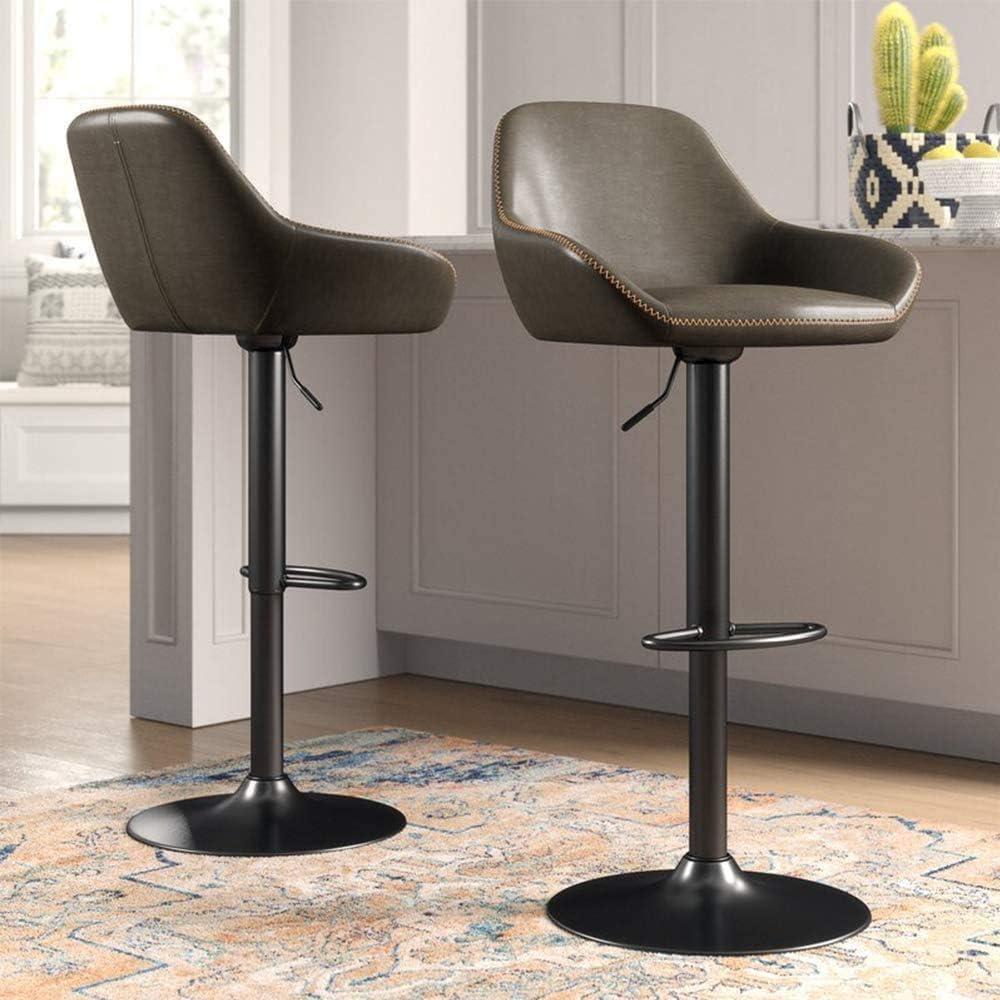 Glitzhome  42"H Mid-Century Adjustable Faux Leather Swivel Bar Stools Low Back Grey Set of 2 Foam, Steel Faux Leather, Foam Footrest, Padded Seat,