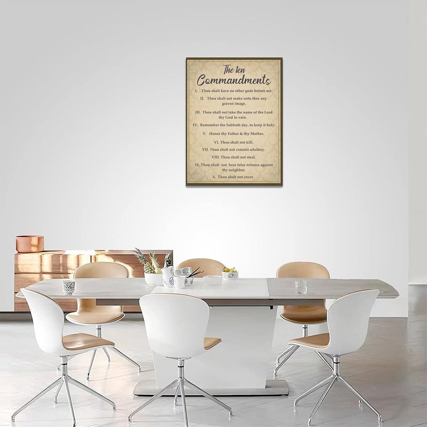 The Ten Commandments Decor Wall Art 10 Commandments Bible Verse Christian Religion Scripture Pictures Wall Decor Canvas Painting Prints Artwork Framed for Church Bedroom Bathroom Kitchen 12"x16"