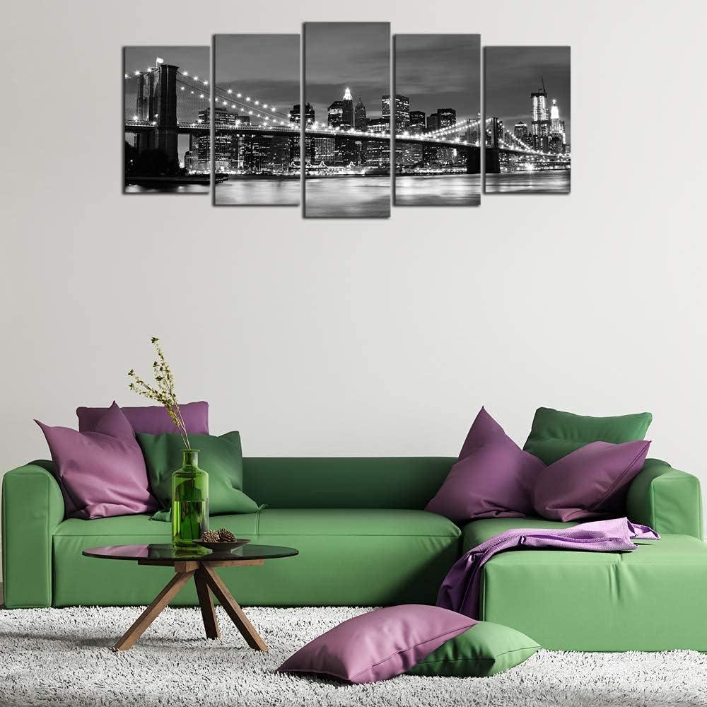 Wieco Art Large Brooklyn Bridge Night View Modern Giclee Canvas Prints Artwork Landscape Pictures to Photo Paintings on Stretched and Framed Canvas Wall Art for Home Decorations