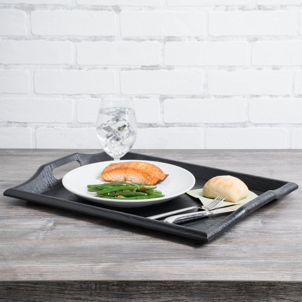 Black Textured Plastic Room Service Tray with Handles