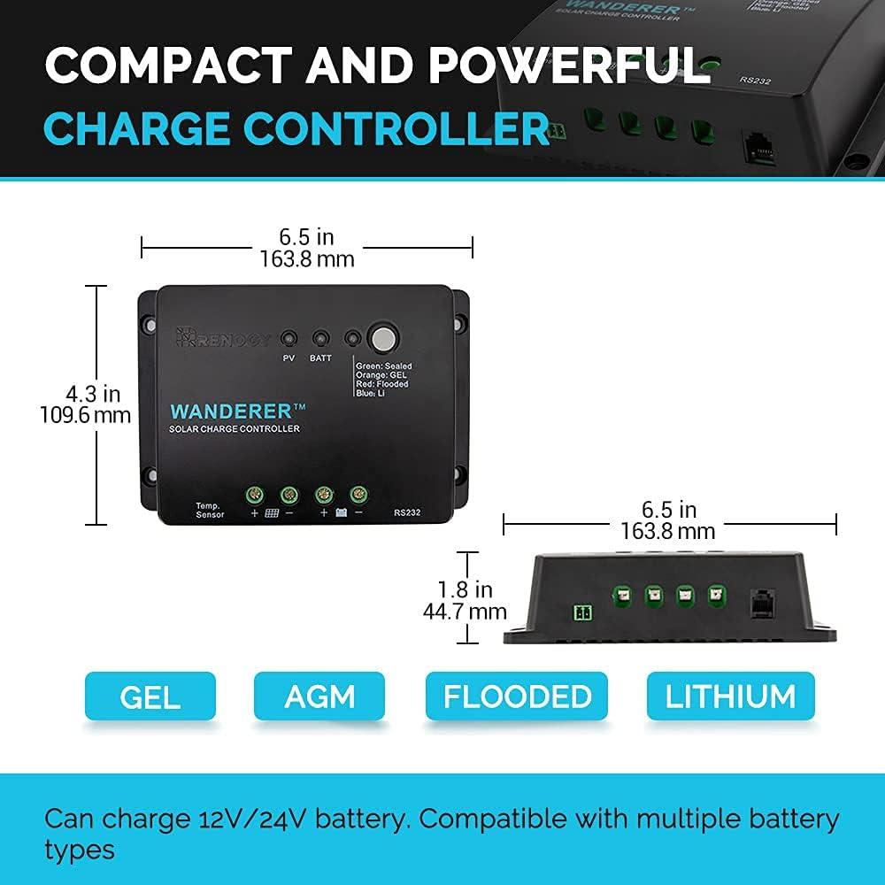 Renogy 200W 12V Solar Panel Monocrystalline Off Grid Starter Kit with 30A Wanderer Charger Controller for RV, Boats, Trailer, Camper, Marine ,Off-Grid System