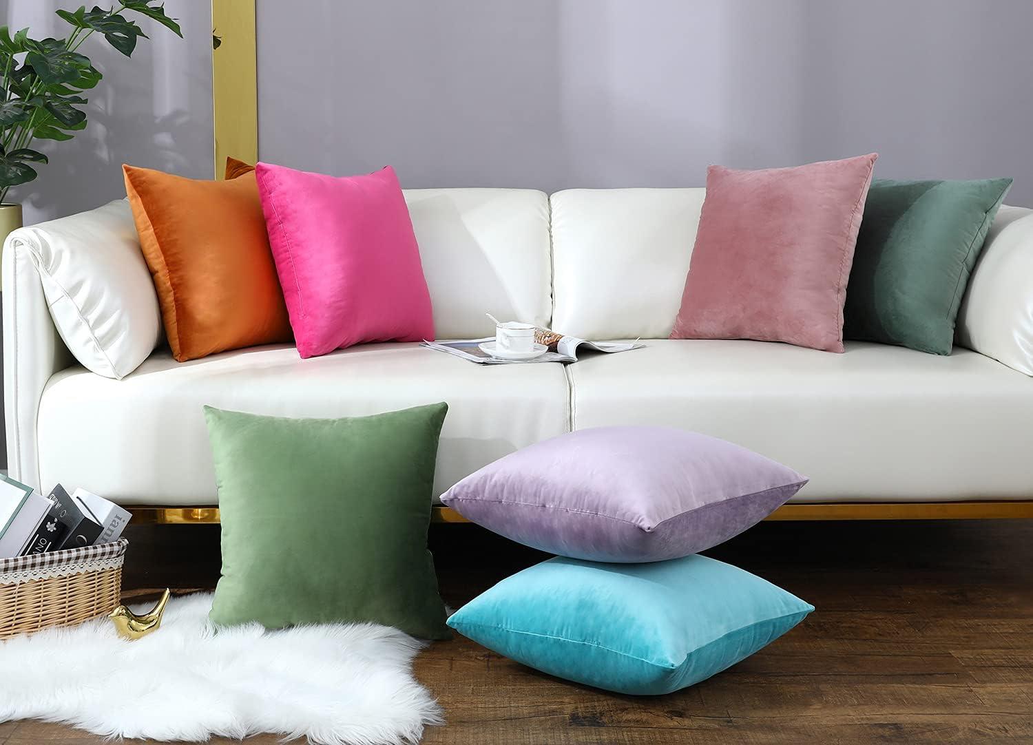 Toptie Set of 2 Velvet Pillow Covers 18" x 18", Throw Cushion Case for Sofa Bedroom (Beige)