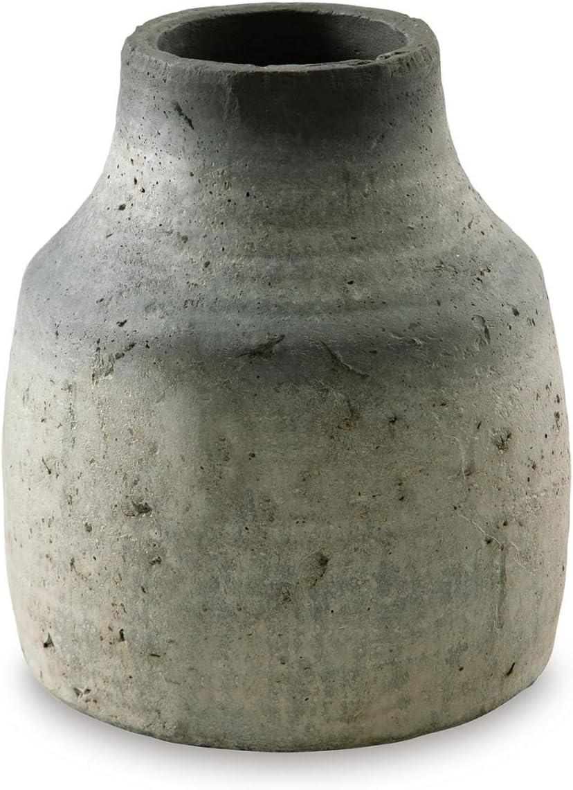 Signature Design by Ashley Moorestone Casual 10.5" Cement Tabletop Vase with a Distressed Finished Look, Gray & Black