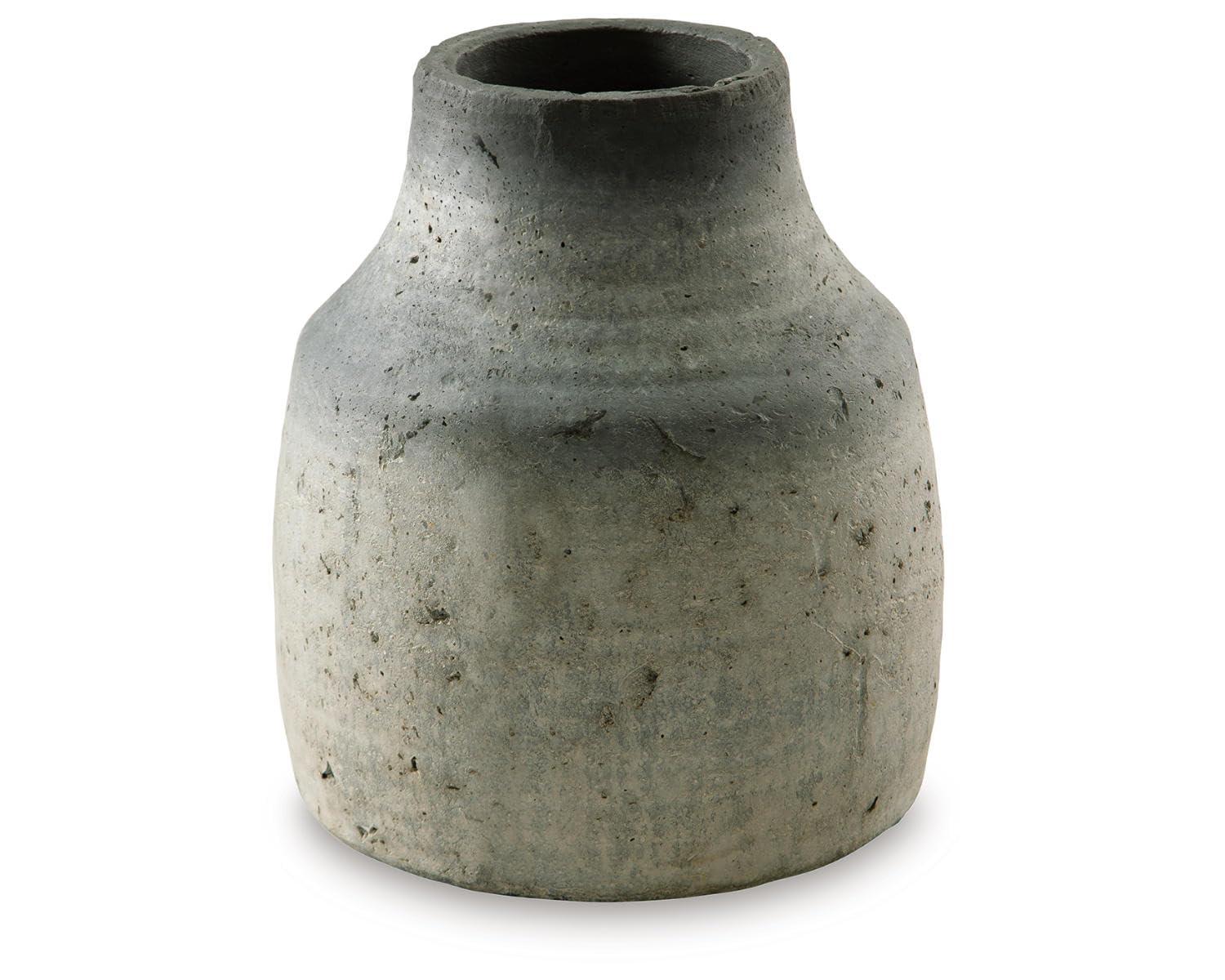 Signature Design by Ashley Moorestone Casual 10.5" Cement Tabletop Vase with a Distressed Finished Look, Gray & Black