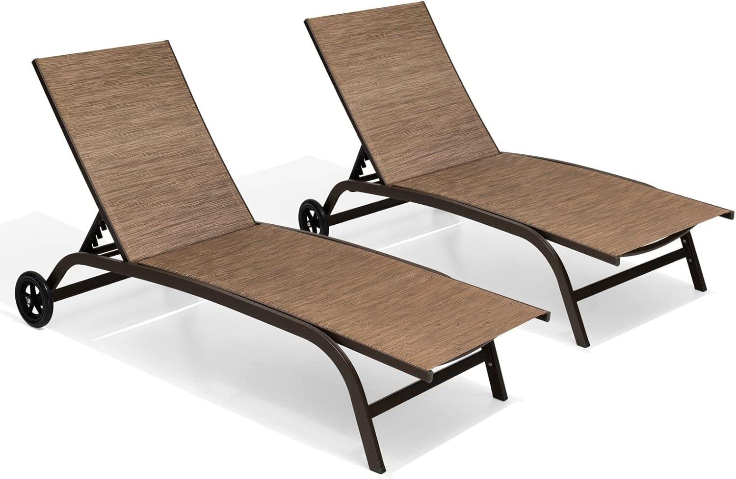 Crestlive Products Aluminum All Weather and Five-Position Chaise Lounge Chair - Set of 2