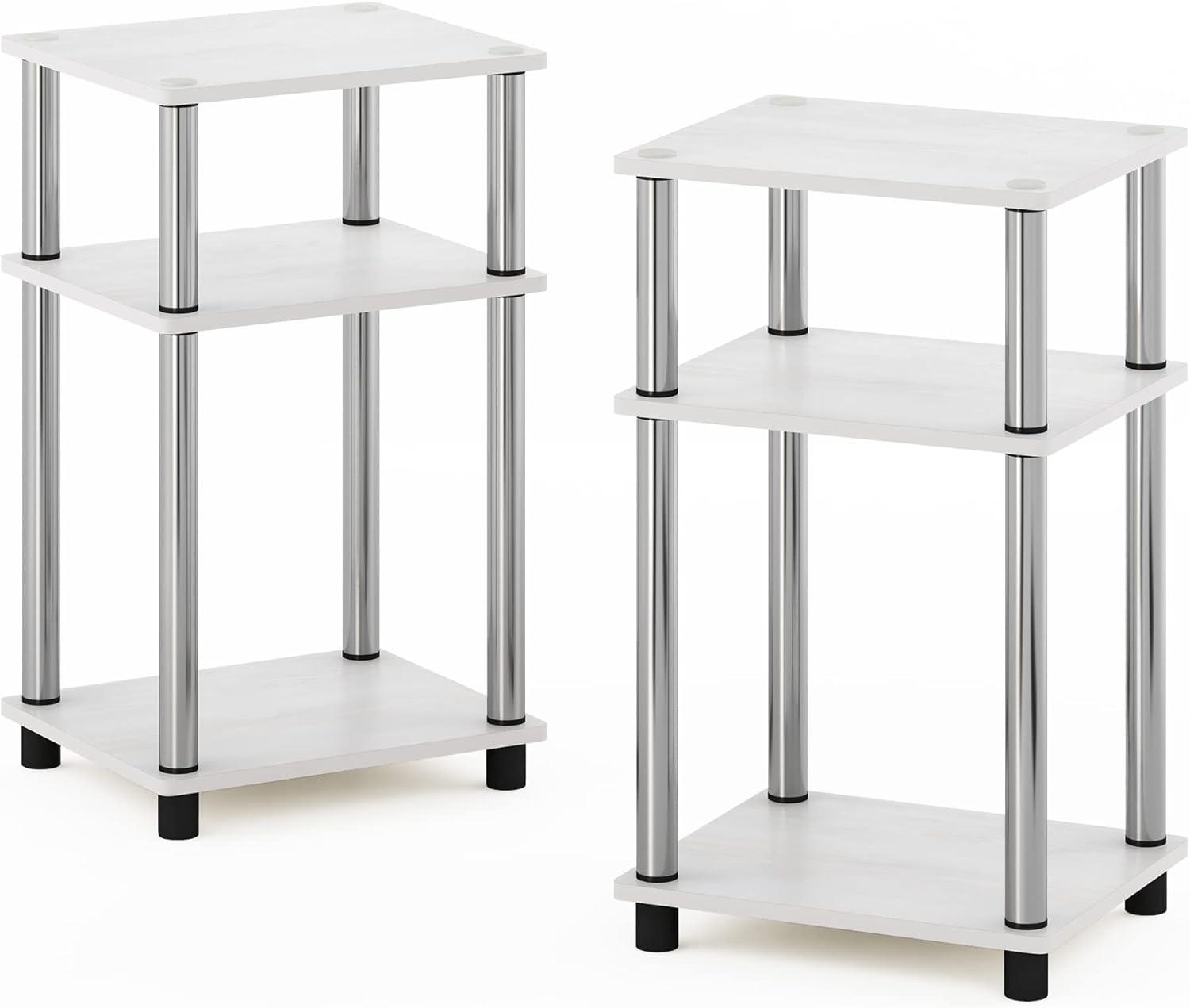 Furinno Just 3-Tier Turn-N-Tube End Table, 2-Pack, White Oak/Chrome