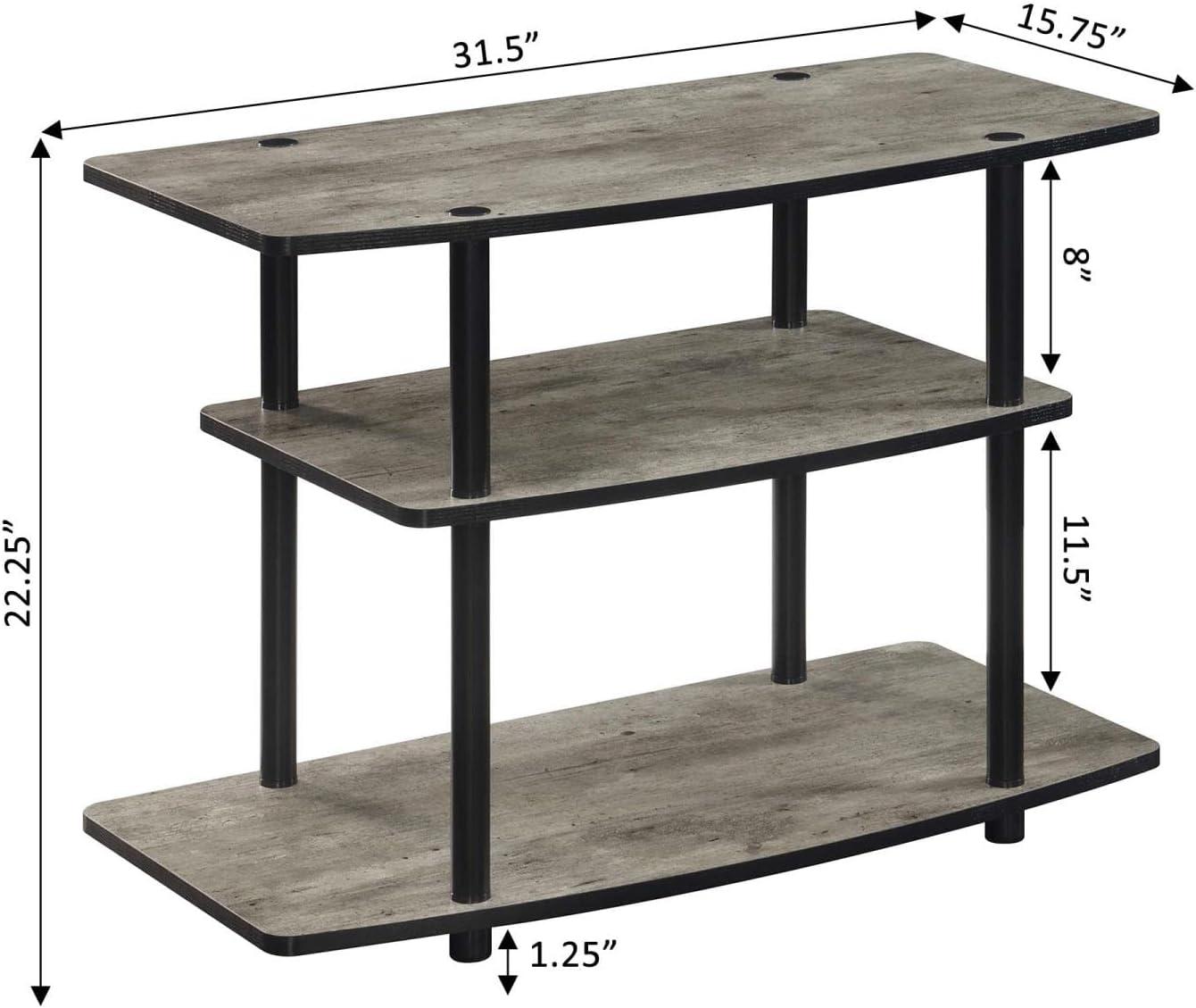 Faux Birch and Black 3-Tier TV Stand with Stainless Steel