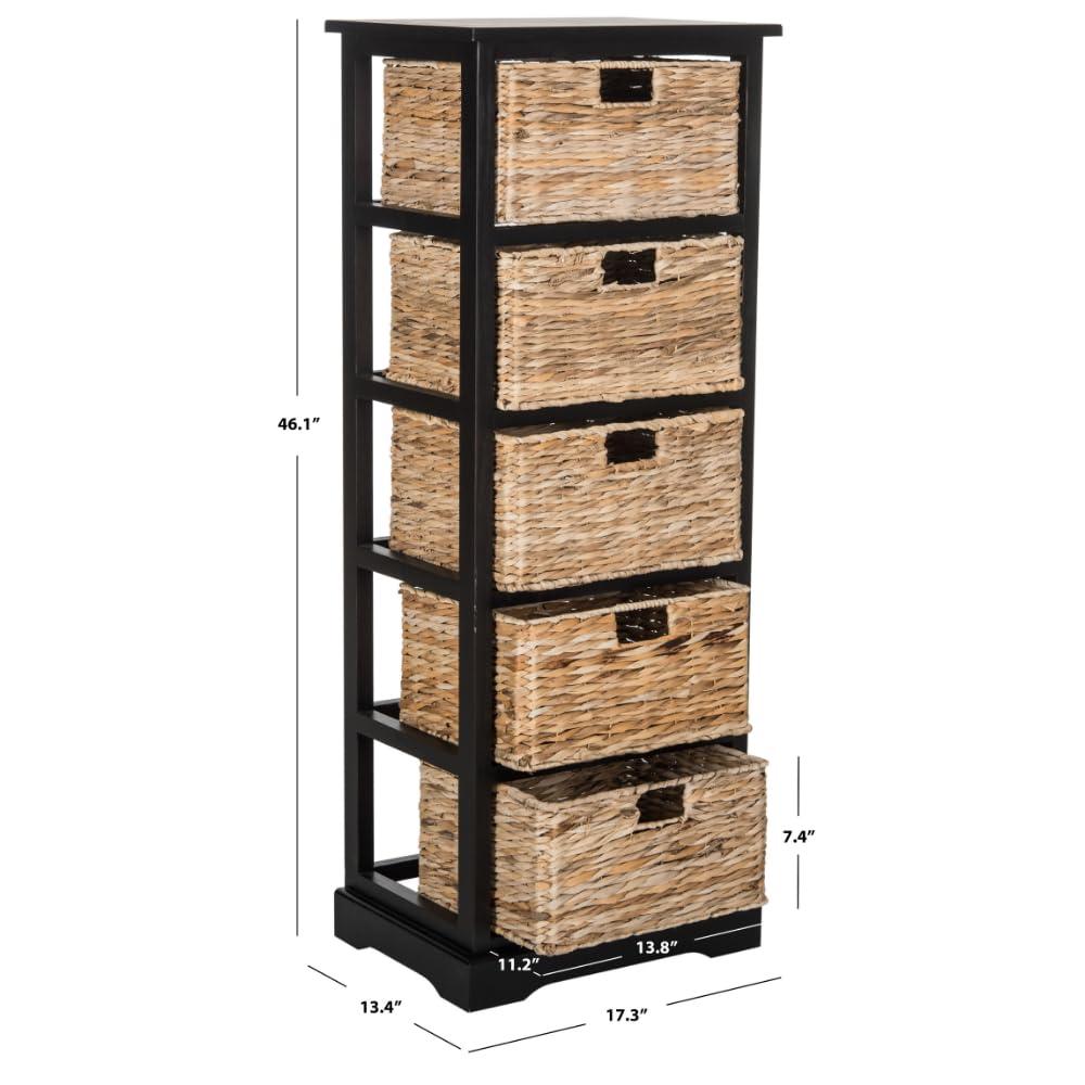 Vedette 5 Wicker Basket Storage Tower - AMH5739 - Distressed Black - Safavieh Couture