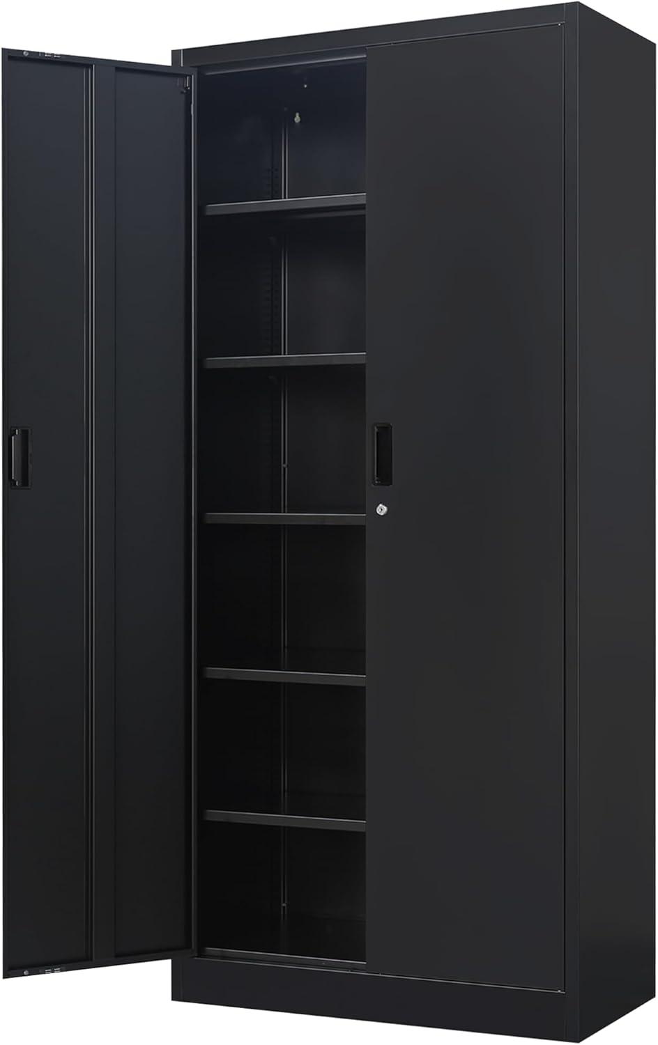 Metal Storage Cabinet, Locking Cabinet with 5 Adjustable Shelves for Garage, Office, Home, Classroom- Black