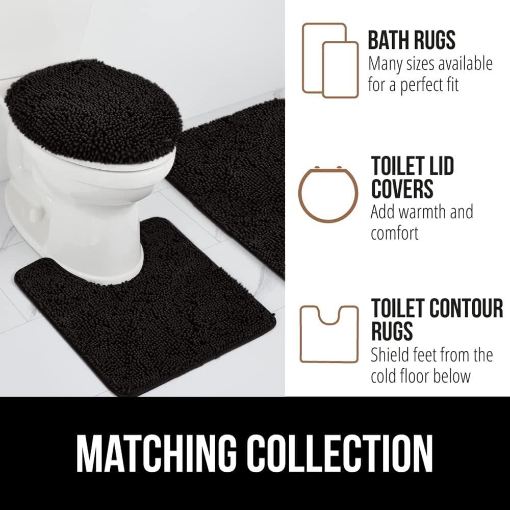 Gorilla Grip Chenille Bath Rug 24x17, Rubber Backing Quick Dry Washable Microfiber Mats, Black