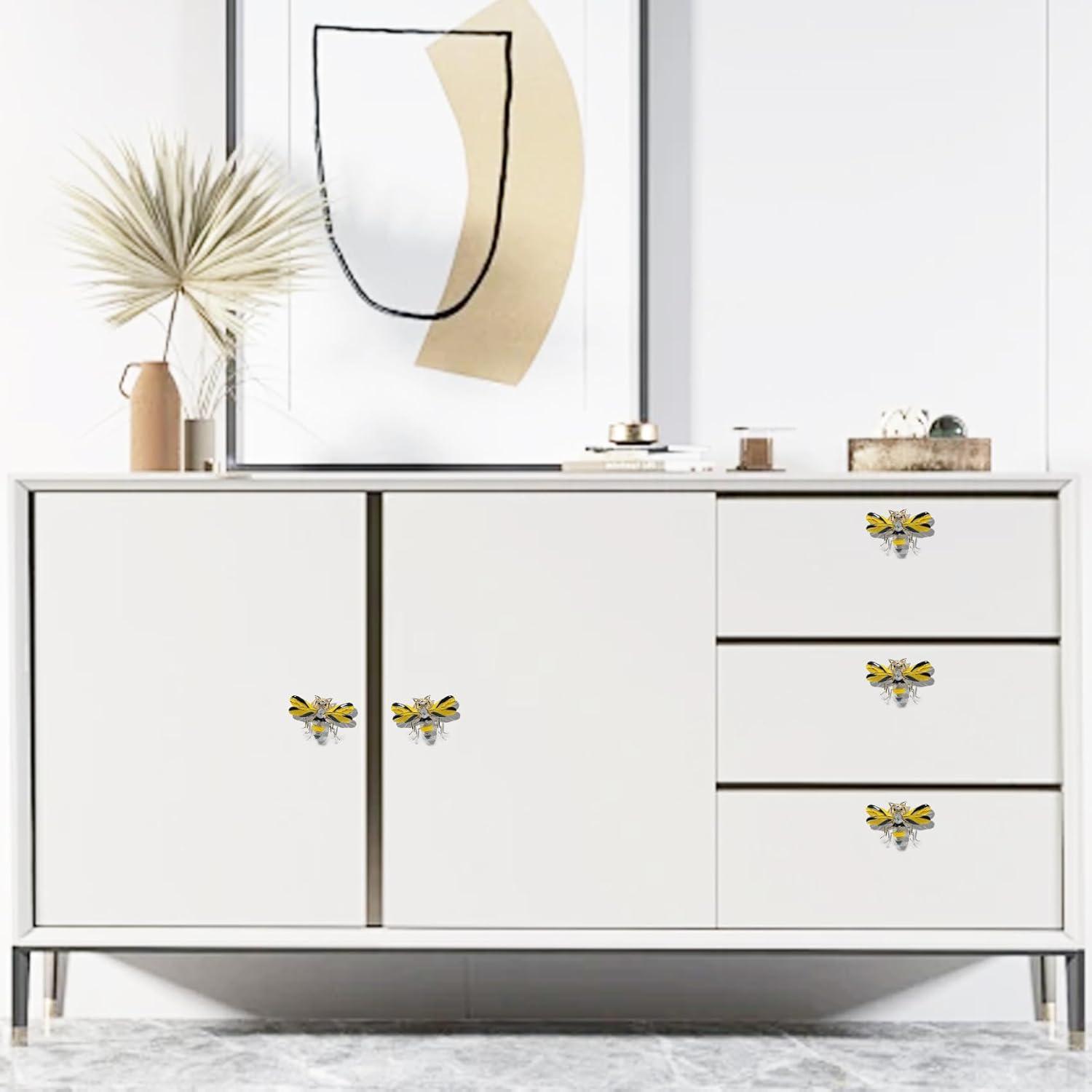 Stylish Yellow Bee Knob Handle 4 Pcs Zinc Alloy Furniture Decoration Accessories(Bee) for Cupboards, Wardrobes, Drawers, Bedside Cabinets, Closet Doors - Designed for Home or Office