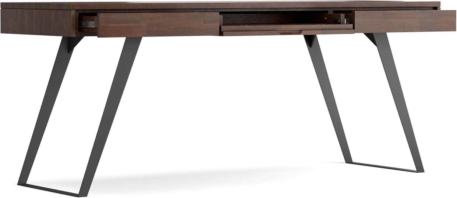 Simpli Home Lowry Solid Acacia Wood Desk, Industrial Style with Keyboard Tray and 2 Drawers