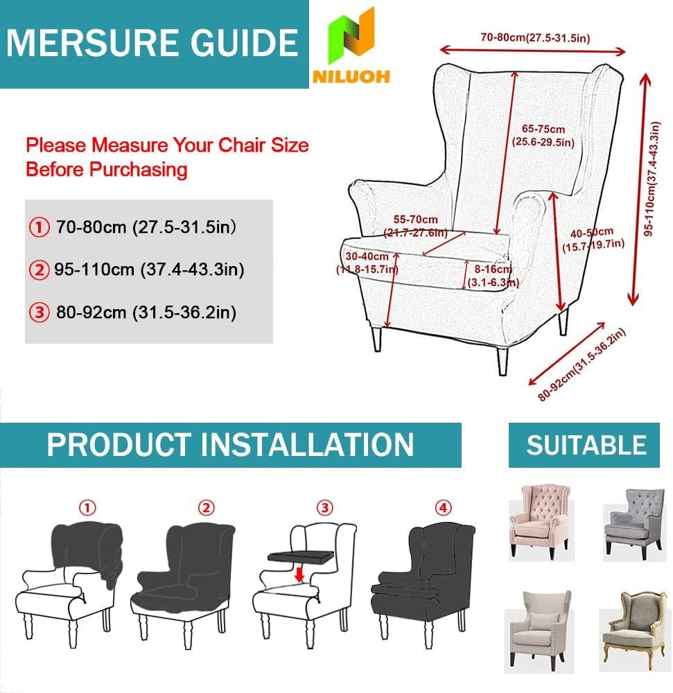 Gray Floral Stretch Wingback Chair Slipcover Set