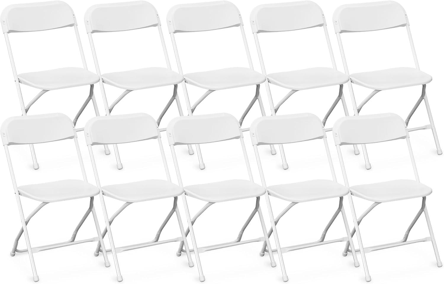 COVERONICS 10 Pack Plastic Folding Chair, Portable Steel Frame Party Chairs Seating, Indoor/Outdoor Stackable Commercial Chair for Home, Office, Weddings & Events, 550lbs Weight Capacity, White