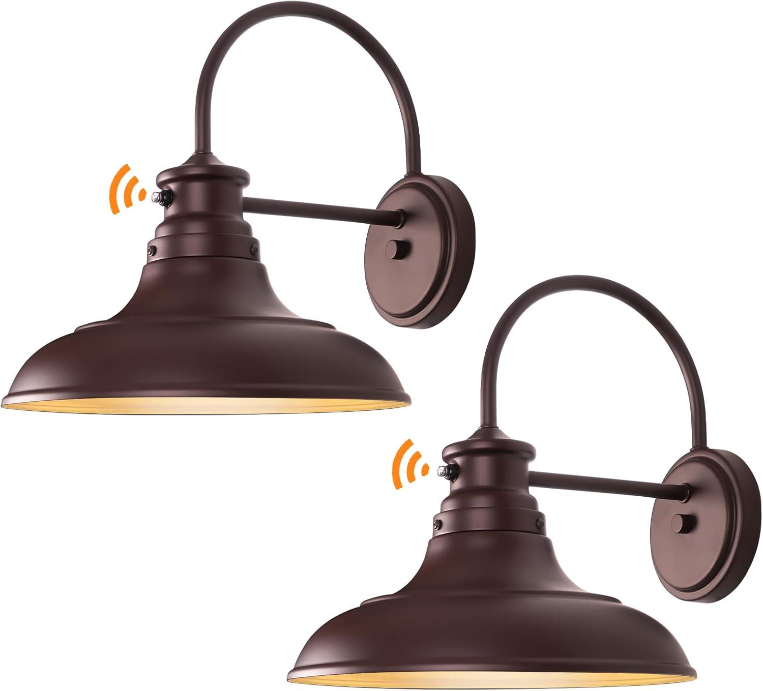 VIANIS Dusk to Dawn Barn Lights, 2 Pack Brown Gooseneck Outdoor Light Fixture, Farmhouse Outdoor Wall Lights for House, Porch, Entryway, Garage