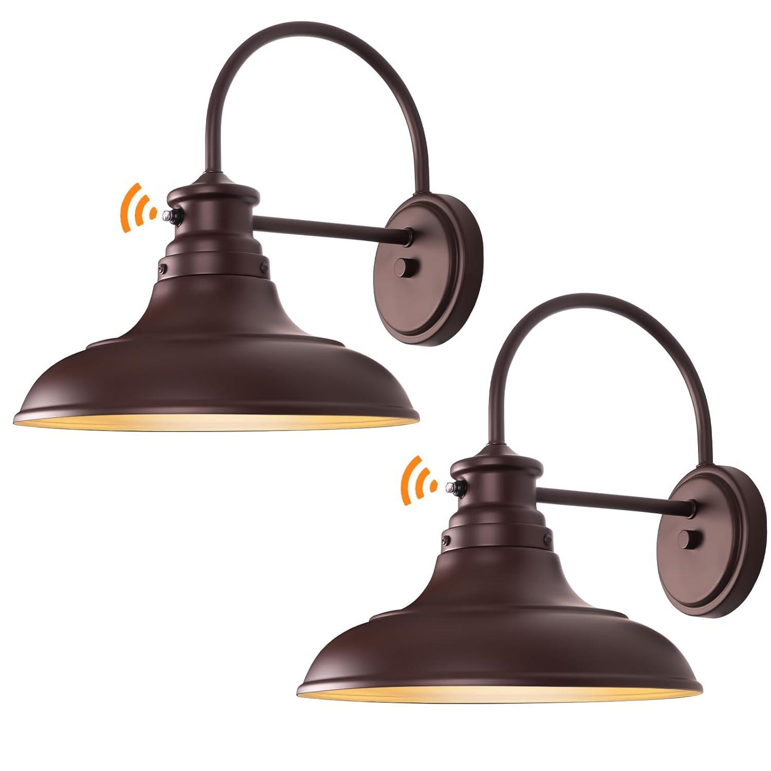 VIANIS Dusk to Dawn Barn Lights, 2 Pack Brown Gooseneck Outdoor Light Fixture, Farmhouse Outdoor Wall Lights for House, Porch, Entryway, Garage