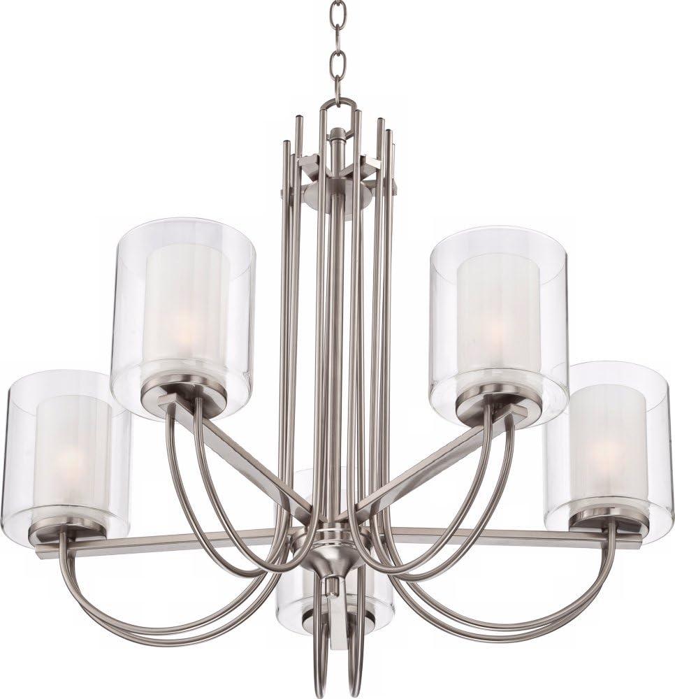 Possini Euro Design Melody Brushed Nickel Pendant Chandelier 26 3/4" Wide Modern Clear Outer Frosted Inner Glass 5-Light Fixture for Dining Room House