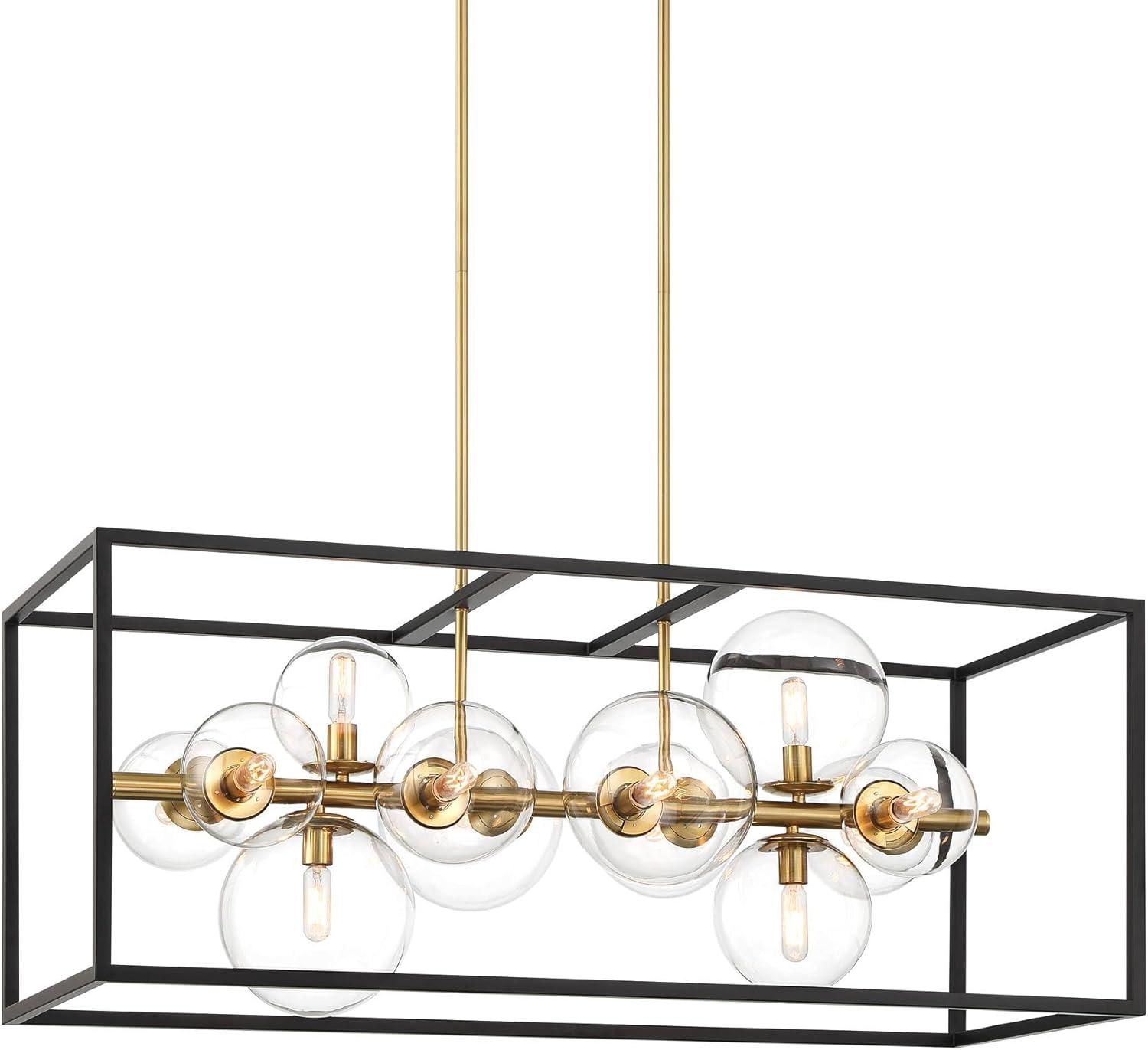 Possini Euro Design Fitzgerald Black Gold Linear Pendant Chandelier 38" Wide Modern Clear Glass 12-Light Fixture for Dining Room