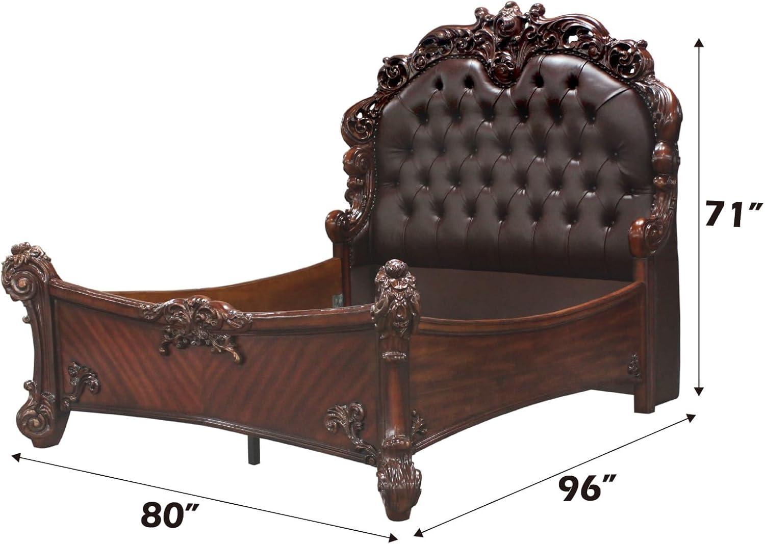 ACME Vendome Faux Leather Upholstered Queen Panel Bed in Warm Cherry