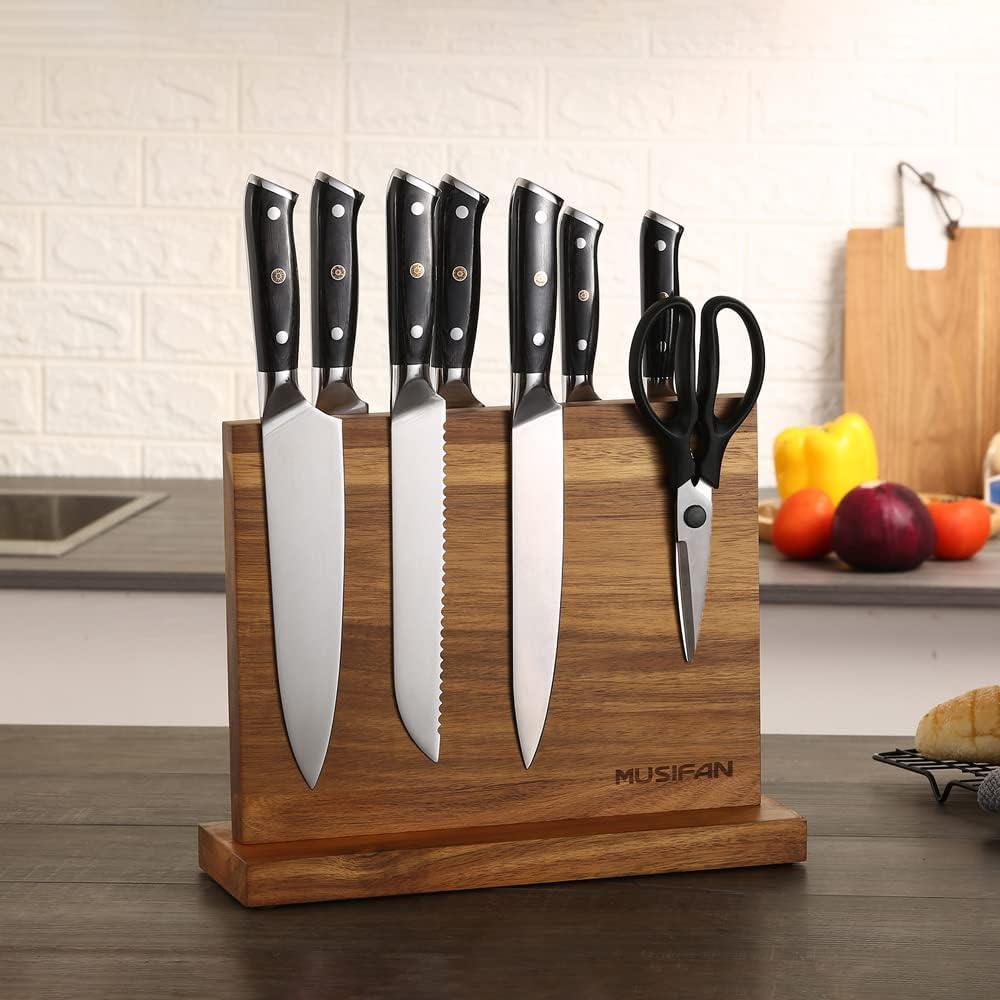 Acacia Wood Magnetic Knife Block Stand