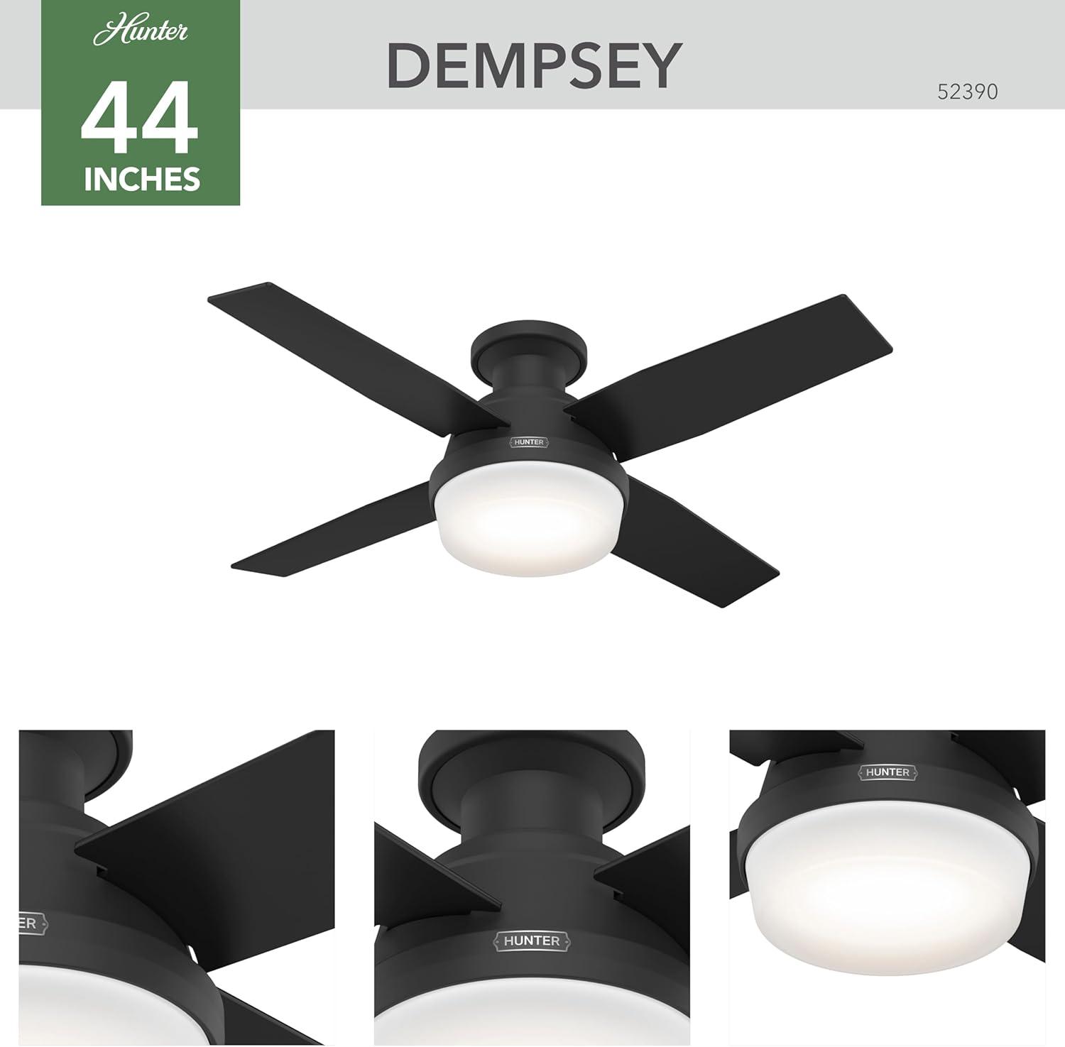 Dempsey Low Profile 44" 4 - Blade Flush Mount Ceiling Fan with Lights and Remote