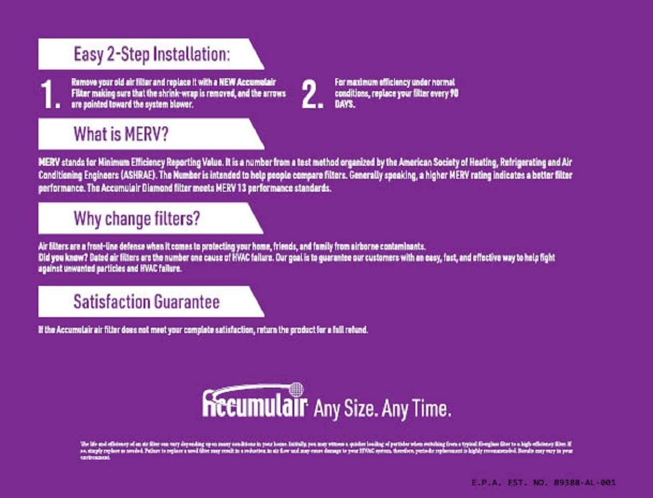 Accumulair Diamond 12x12x1 (11.5x11.5) MERV 13 Air Filter/Furnace Filter, (FD12X12)