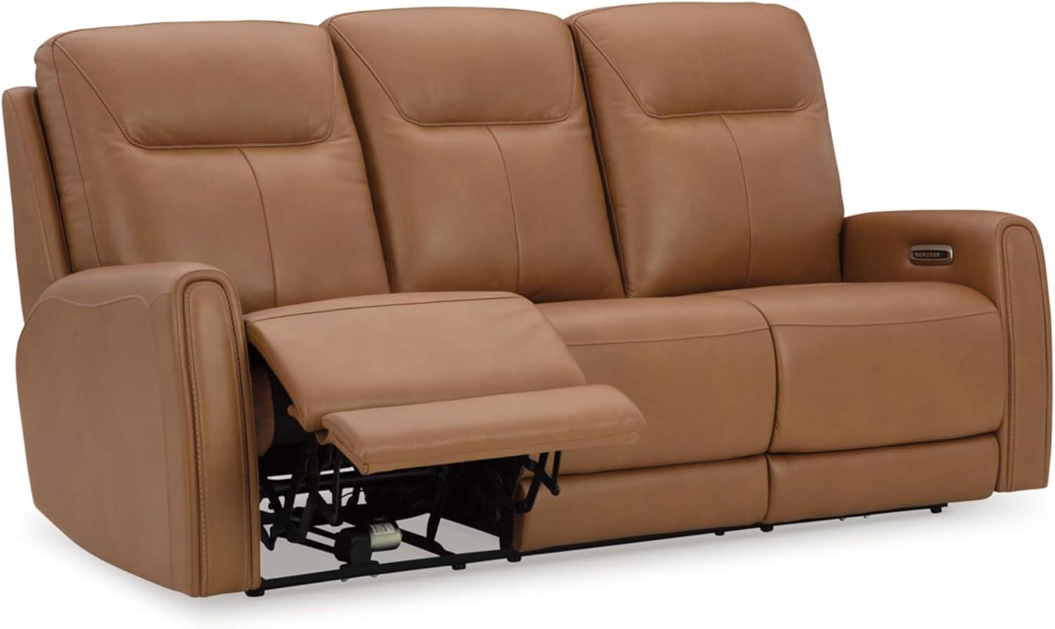 Brown Faux Leather Power Reclining Sofa with Adjustable Headrest