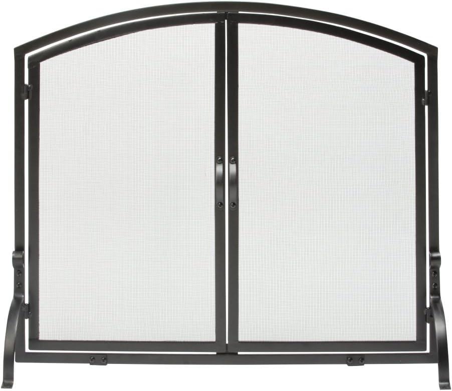 UniFlame Single Panel Black Wrought Iron Screen with Doors